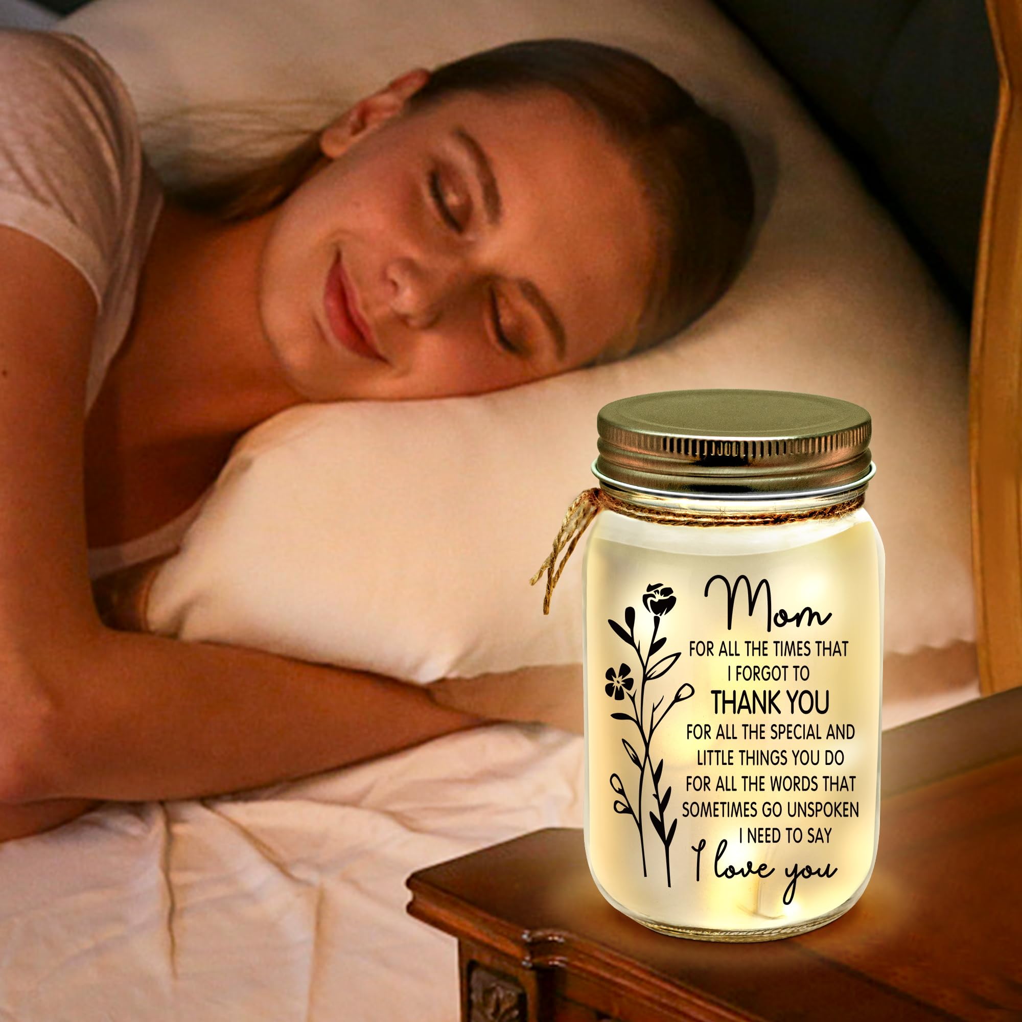 Kenon Mason Jar Night Light - Sentimental Gift for Mom, Home Decor, Model MJNL, Color Mom 01