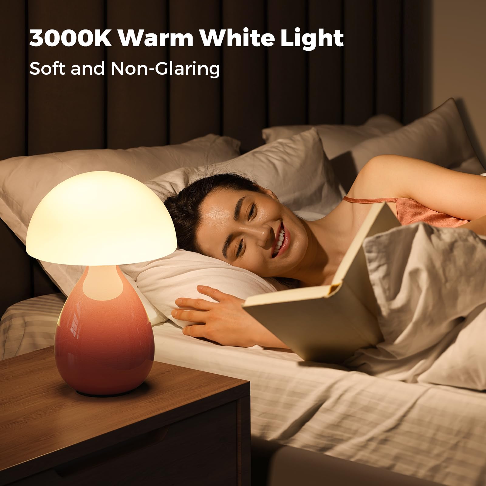 Mushroom Lamp  Vintage Small Table Lamp For Bedroom  Ice   Ceramic Led Night Light For Kids  Mid Century Modern Bedside Lamp For Nightstand  Living Room  Home Decor Gift Ideas For Women  Pink