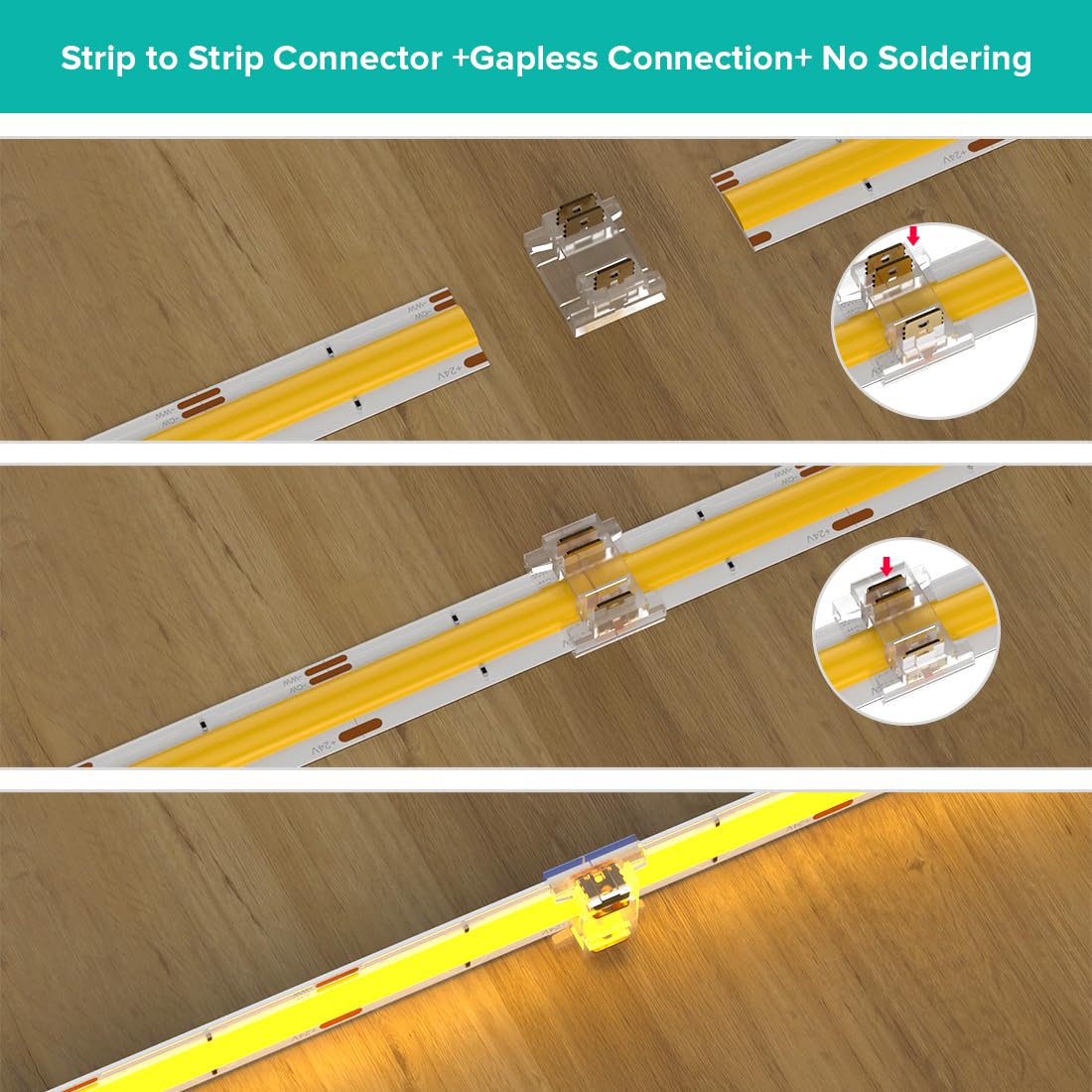 BTF-LIGHTING FCOB 10mm 3PIN Connector Kit for COB LED Strip Lights, L-Shaped, Multicolor, Model 3PIN-10MM-FCOB-BB