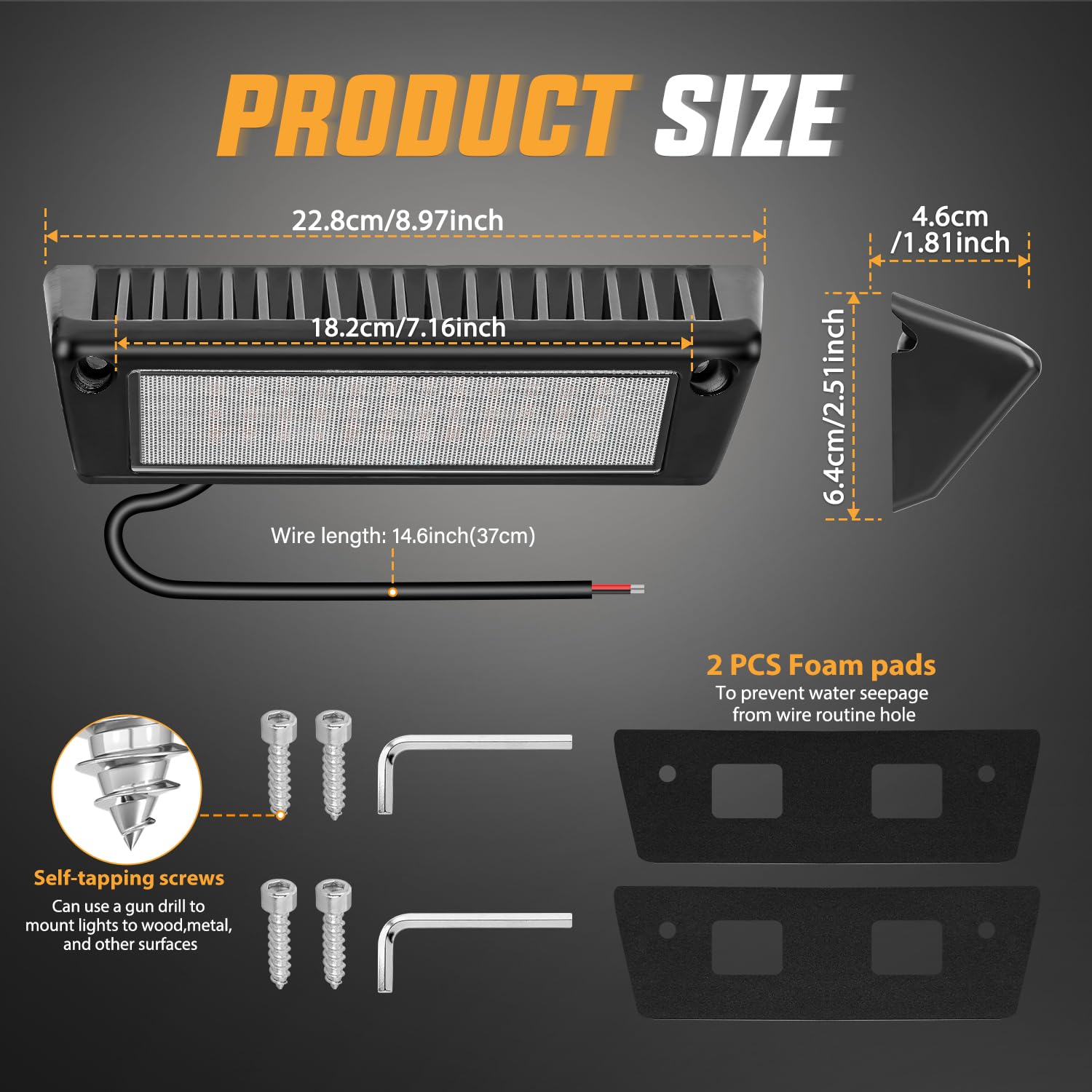 Nilight RV Exterior Light 9 Inch Amber LED Porch Lights, Black Aluminum Housing, Model RV-707BA, 12V/24V for RVs and Trailers