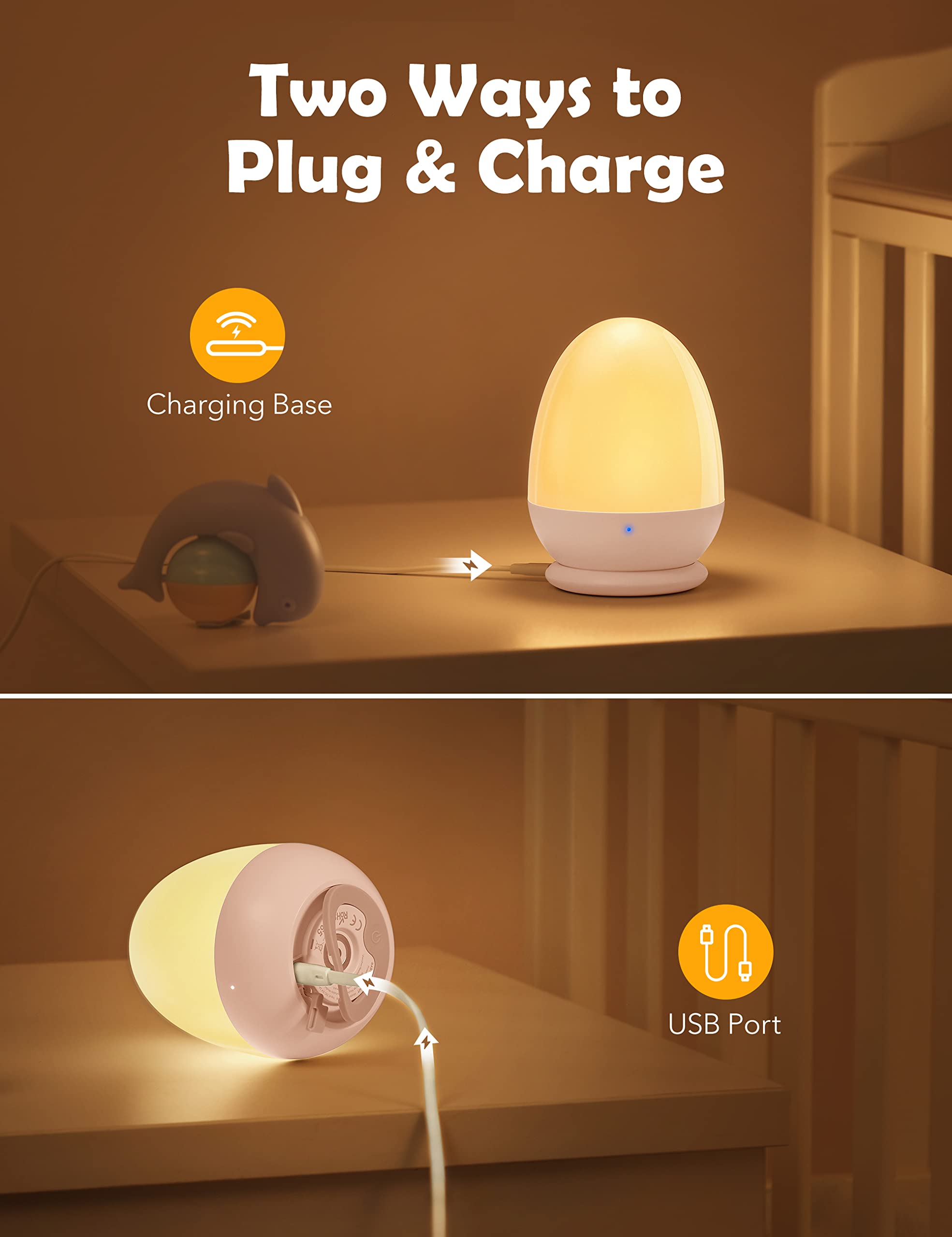 JolyWell Night Lights for Kids with Stable Charging Pad, Touch Control&Timer Setting, ABS+PC Baby Egg Lamp for Breastfeeding,Pin