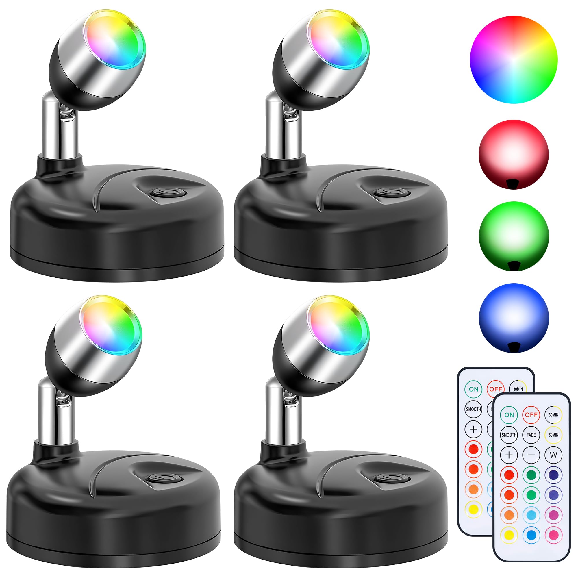 Destlife Wireless RGBW Spot Lights Indoor Decor, 4 Pack Floor Uplighting Indoor, 13 Color Changing Tree Light, Picture Light wit