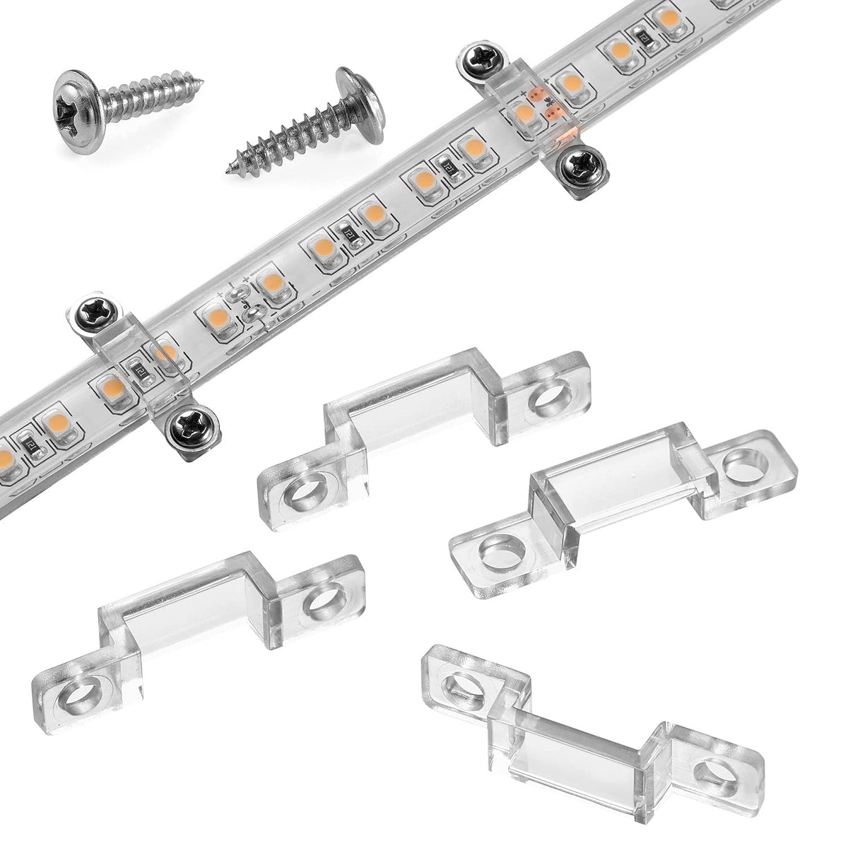 Mmsd 100 Pack Led Strip Light Mounting Brackets Strip Light Clamp With 202 Screws Suit For 10Mm Wide Ip67/68 Waterproof Strip Li