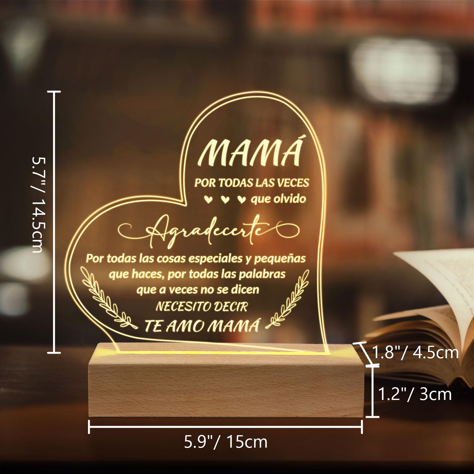 Petalsun Engraved Wooden Base Lamp - Gifts for Mom, Birthday Present, Color: As the Picture, Model: MY52HL420