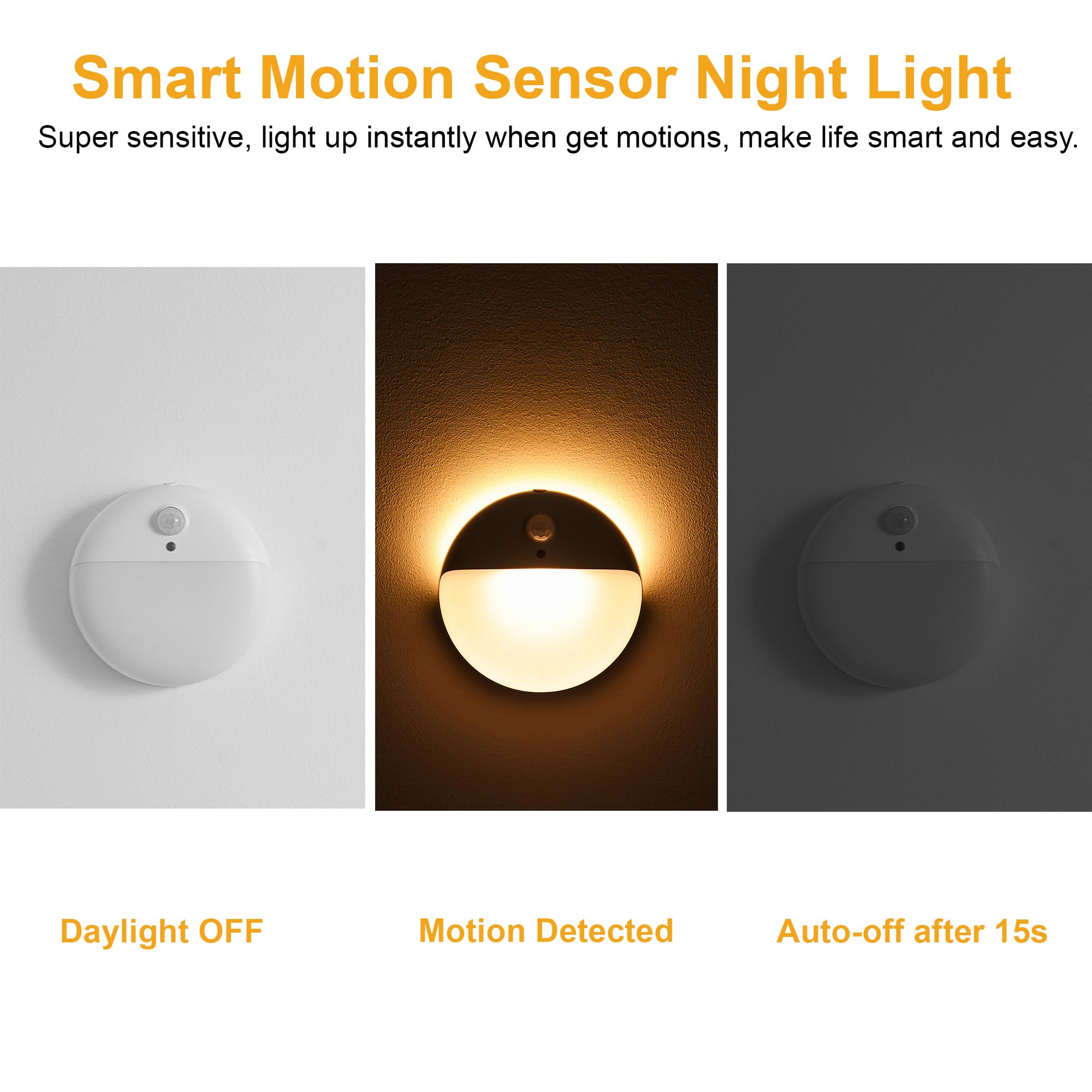 Yunlex 2 Pack Stair Lights Indoor, Stick On Lights, Motion Sensor Night Light, 3 Lighting Modes, Portable Battery Powered, Dimma