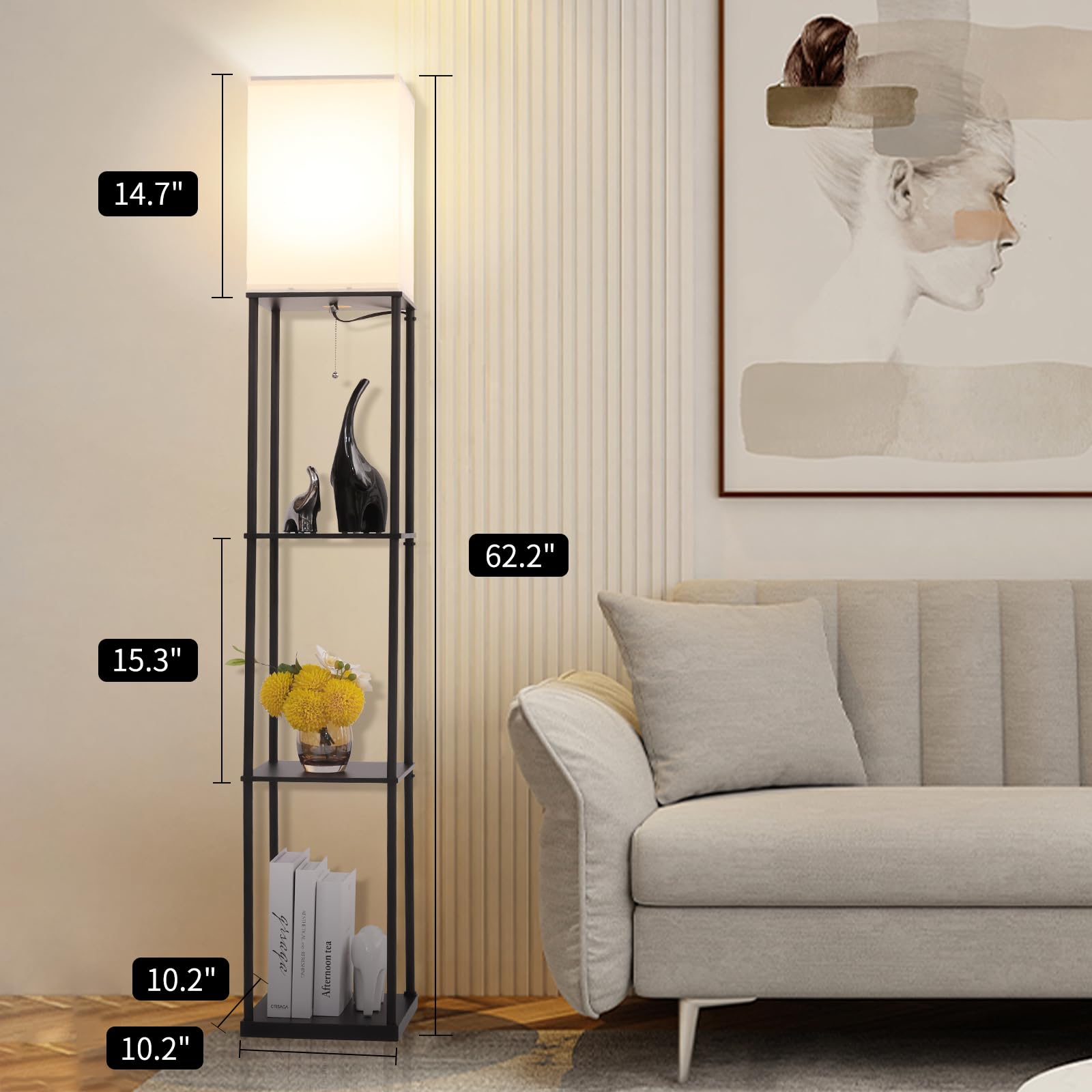 Gupuzm Floor Lamp with Shelves, Modern Black Standing Lamp with 3 Color Temperatures, Model PFL-007 for Living Room and Bedroom