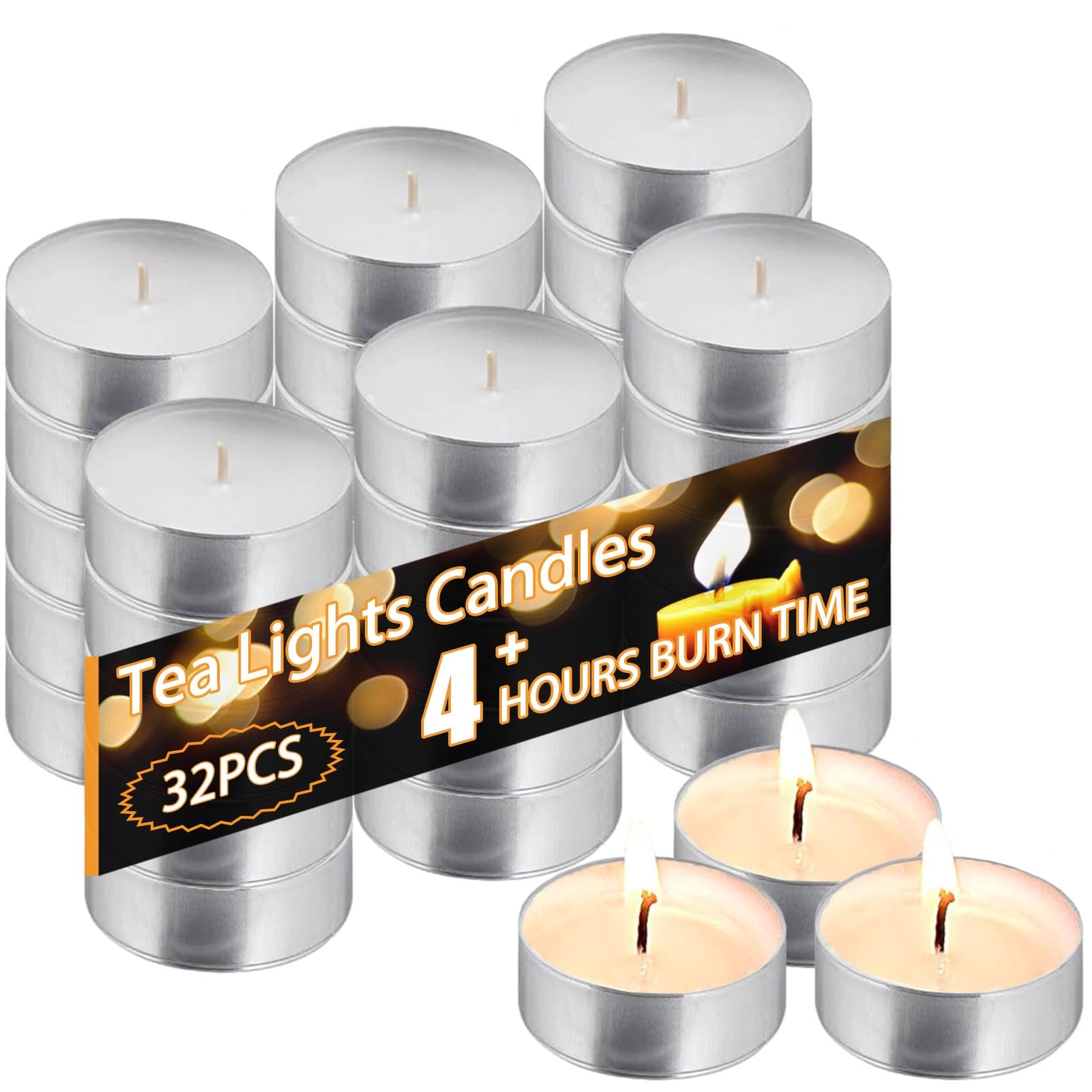 COTELEEC Tea Light Candles, 32 Pcs, 4 Hour Burn Time, Unscented, Smokeless, White, Model 33pcs-Tealight Candles