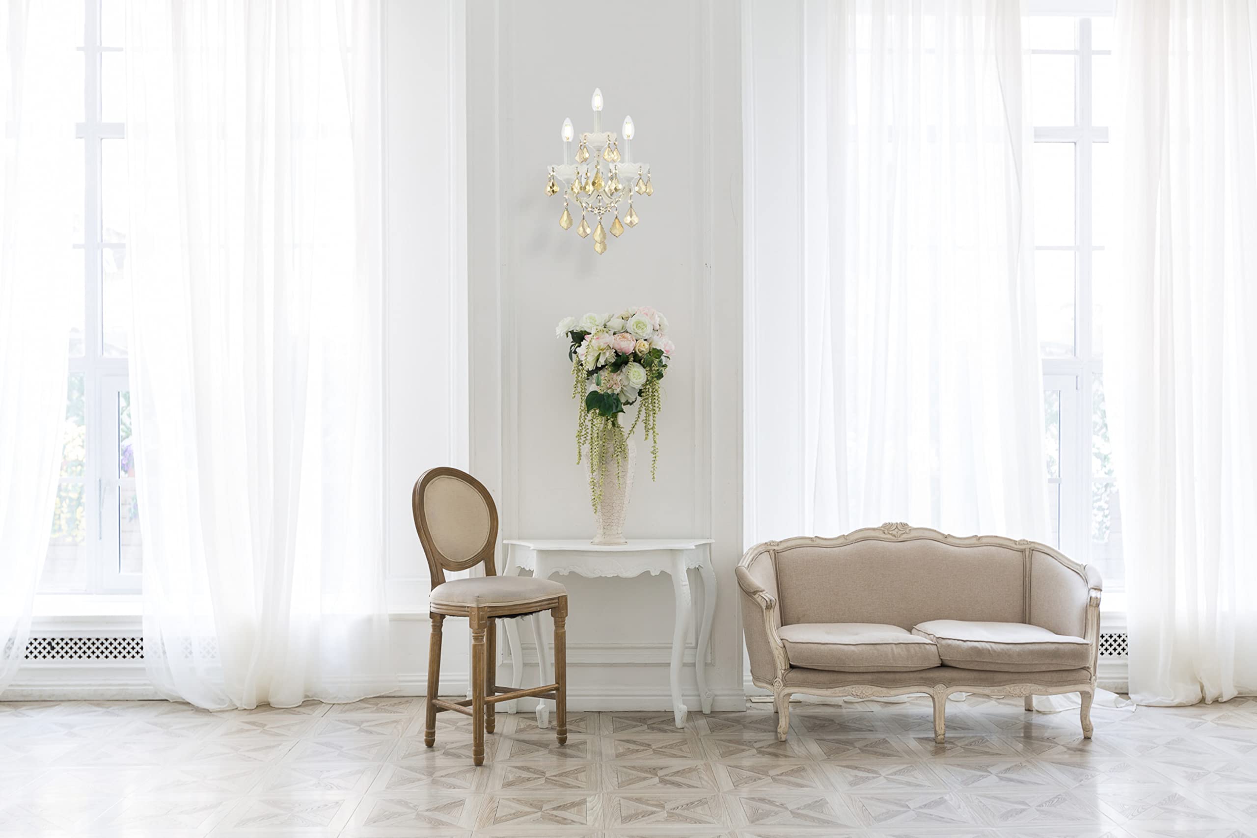 Elegant Lighting 3-Light Wall Sconce - Royal Cut Golden Teak, White Finish, 2800W3Wh-Gt/Rc