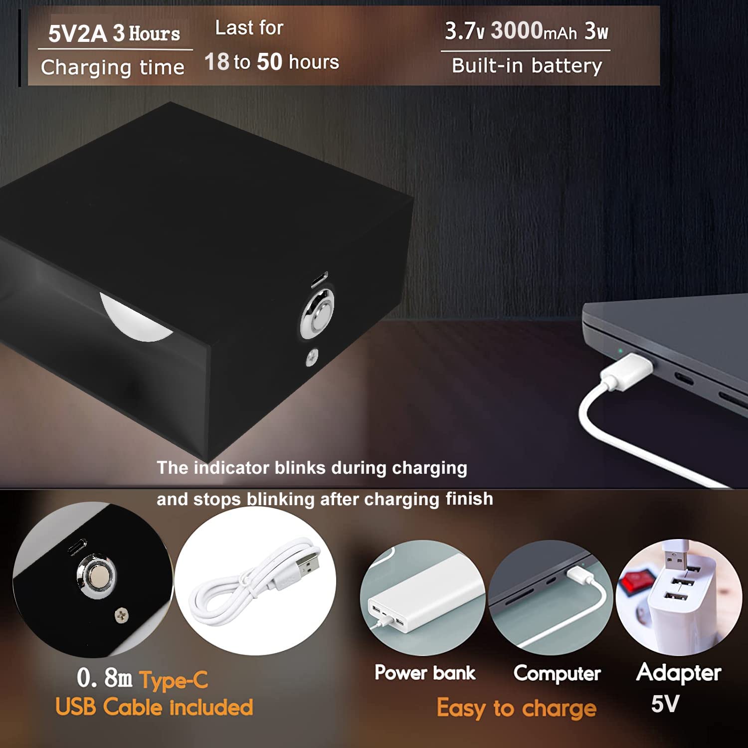 ZYI Indoor LED Wall Lamp with Touch Switch, Cordless Lamp Rechargeable USB Wall Sconce Lights Battery Powered Bedside Lamps for