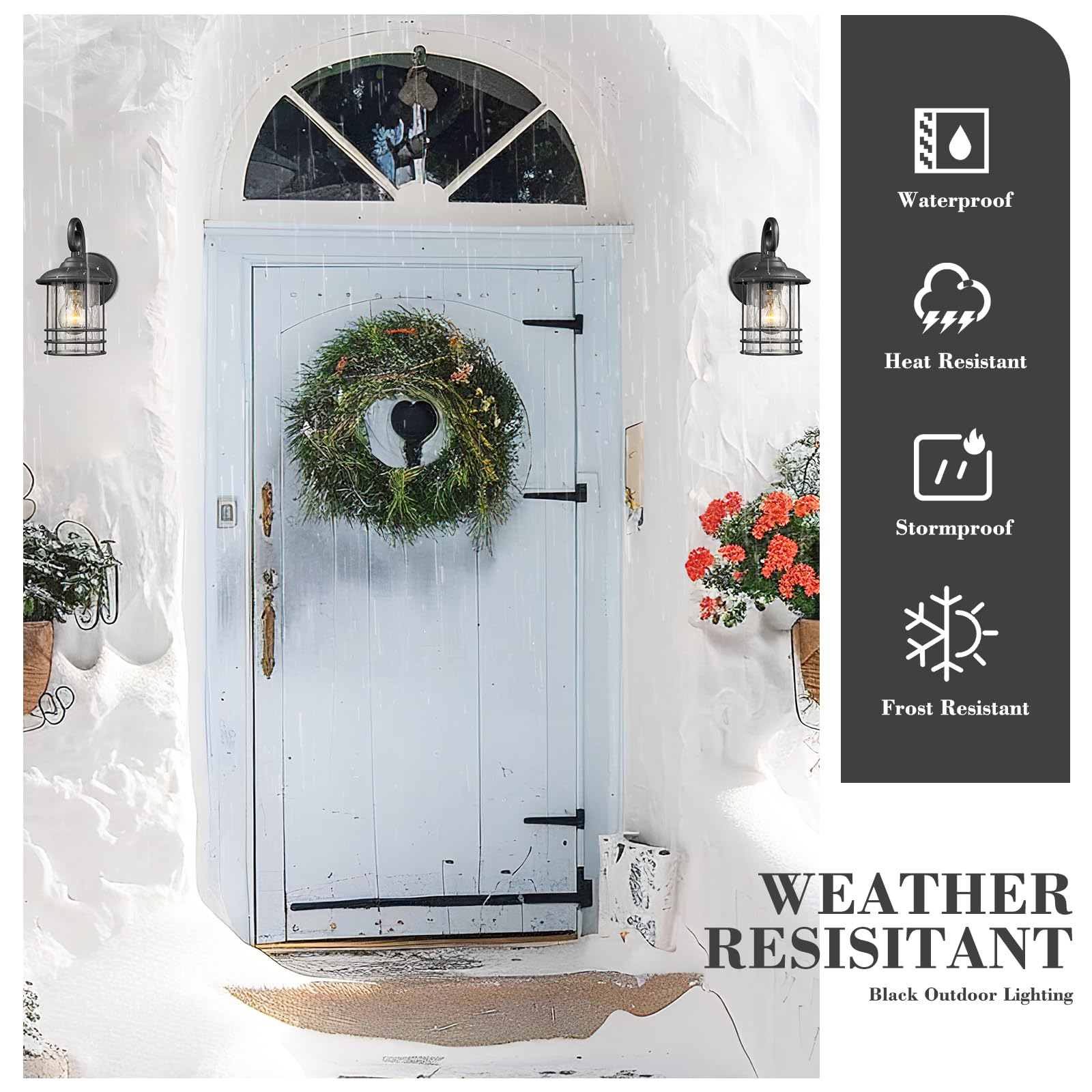 Emliviar 1-Light Outdoor Wall Lantern Twin Pack, Black Finish With Seeded Glass