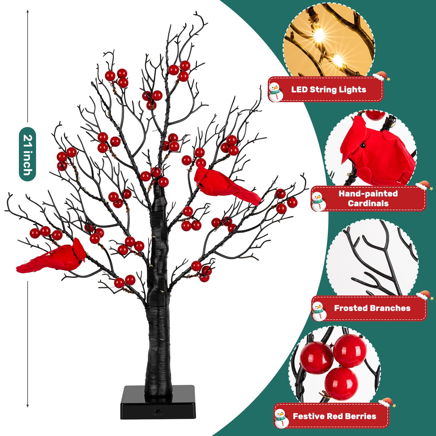 NILUTO Vintage Glowing Table Tree with LED Lights, 21 inch, Black, Christmas Decoration