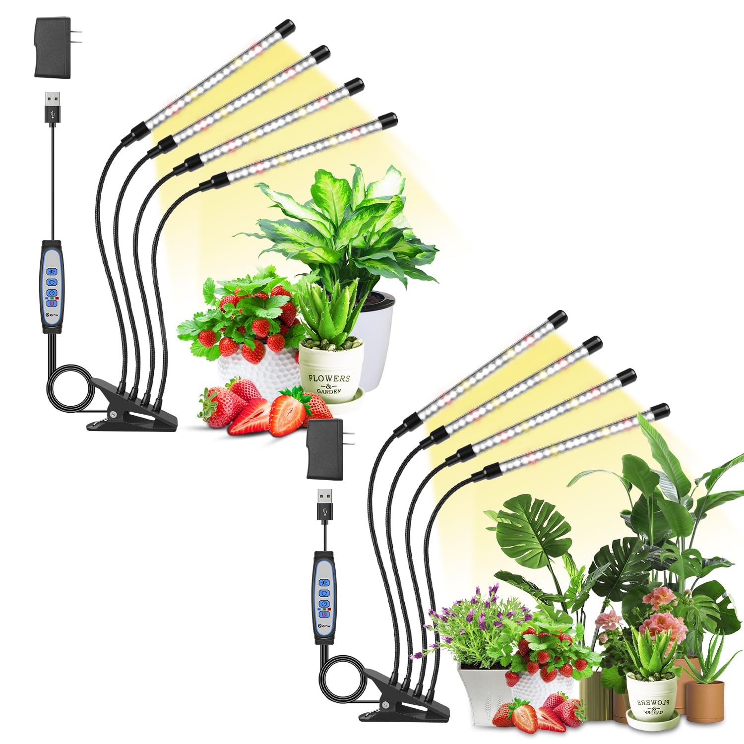 Wolezek Grow Lights for Indoor Plants, 2 Pack 80 LED Full Spectrum Grow Light with Clip, Plant Light with 5000K/3000K/660nm LED 