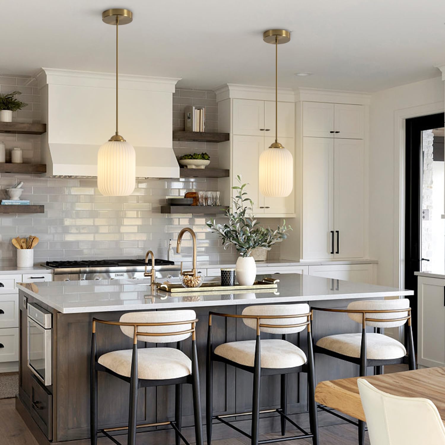 Kco Lighting Mid Century Modern White Oval Glass Gold Pendant Light Nordic 1-Light Brushed Brass Dining Pendant Lights Mini Glob