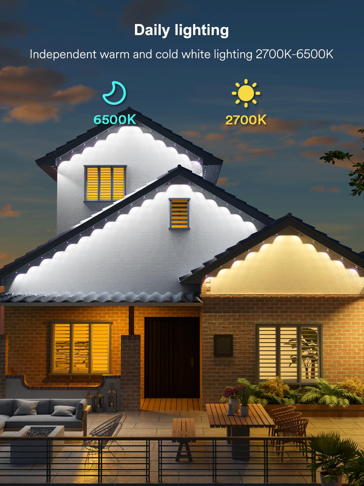 Angelhalo 50Ft Outdoor Led Lights, Ip65 Waterproof, Alexa Compatible, Warm & Cool White