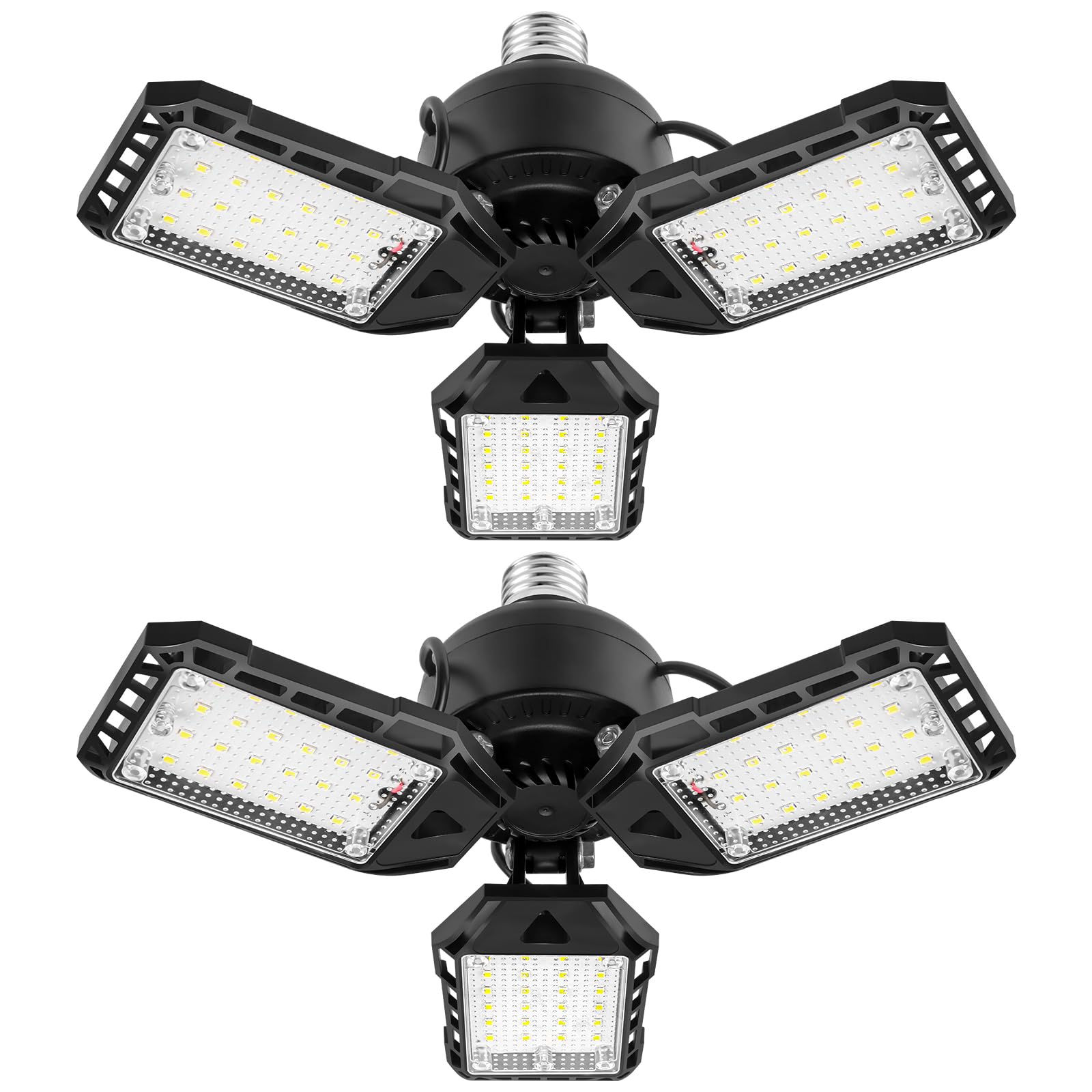 Aoretic LED Garage Lights 80W 8000LM 6500K 2 Pack with 3 Deformable Panels Black Model GR-6