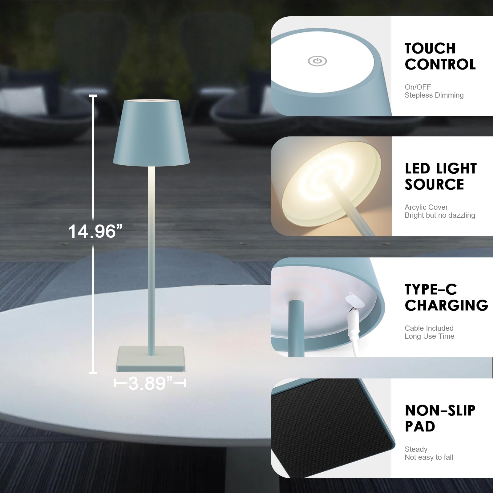 4 Packs Rechargeable Led Table Lamp,6000Mah Outdoor Cordless Table Lamp Waterproof Portable, Stepless Dimmable Table Lamp For Re