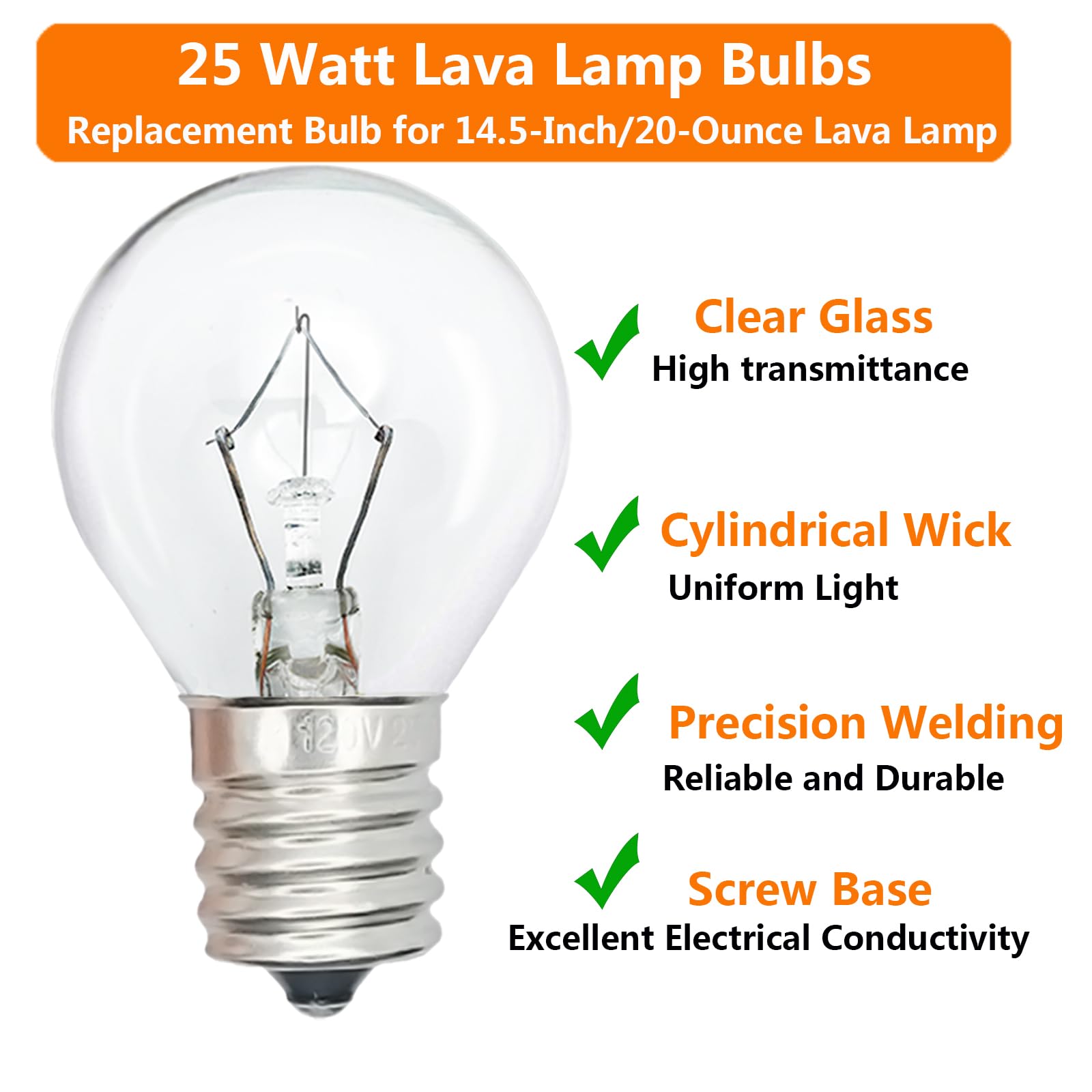 PaeorRorL Lava Lamp Bulb 6 Pack, 25W S11 E17 Base, Dimmable 2700K Warm White, Glass, Silver