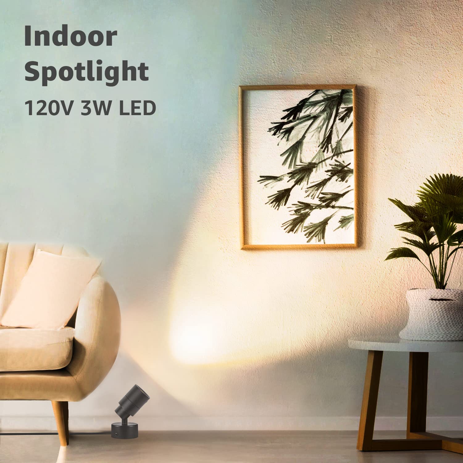 Sunvie 2 Pack Led Indoor Spotlight, 3W 3000K Up Lights For Plants & Artwork, Black, 5