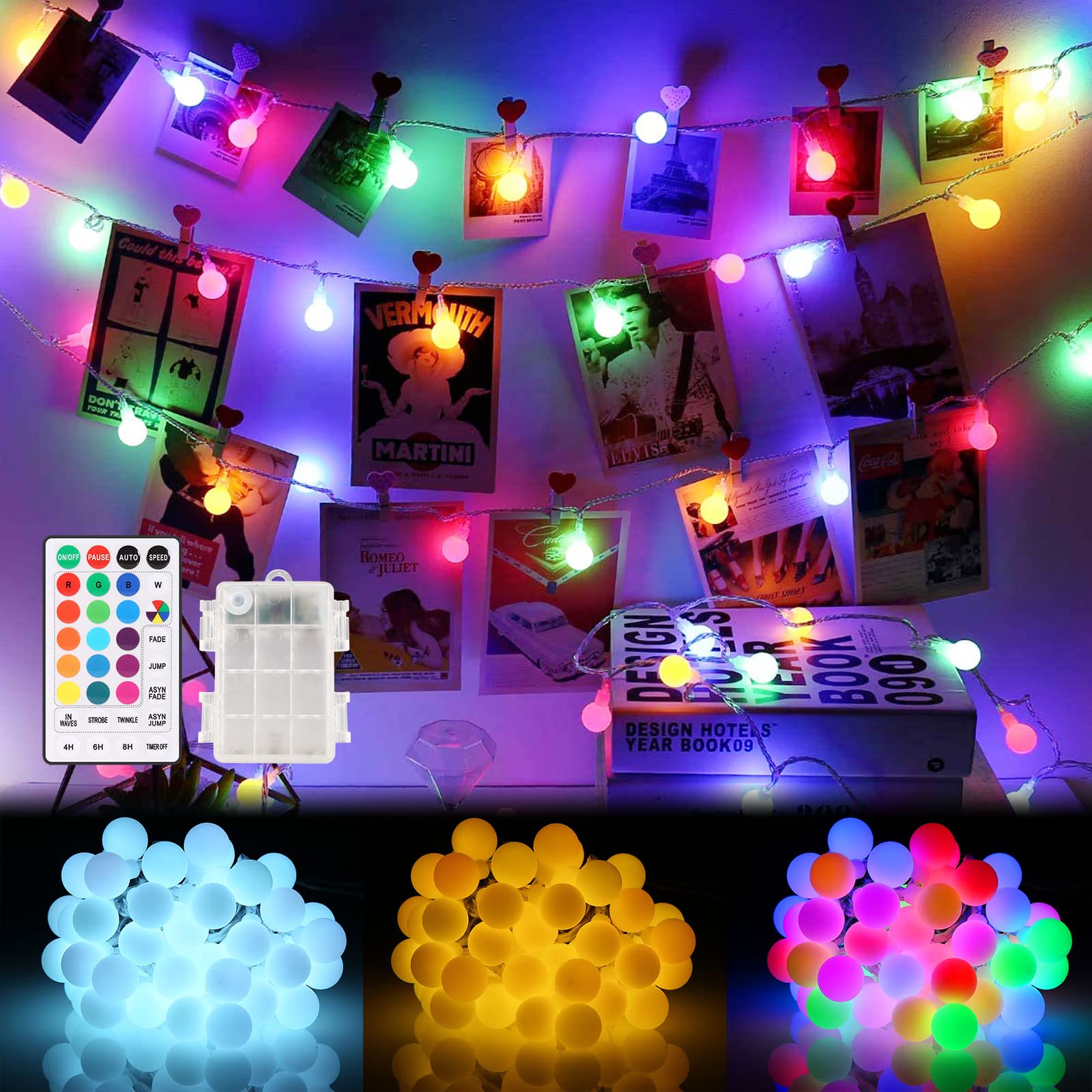 ALOVECO Outdoor String Lights, 16ft, 50 LED, Battery Operated, Color Changing, Waterproof, RGB, Model GP-SW290DC0209-IP44(US) A