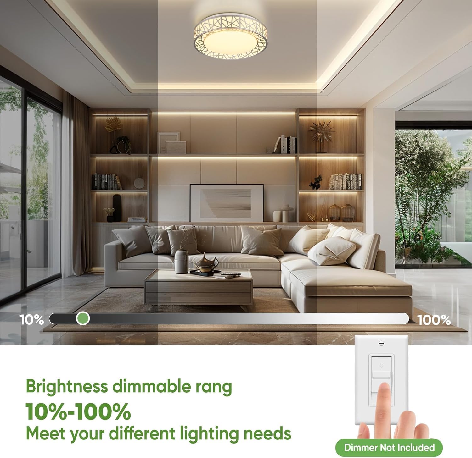 Lightania 14 Inch Flush Mount Ceiling Light, Modern Brushed Nickel Led Ceiling Light Fixture, 24W 2400Lm 2700-6500K Adjustable,