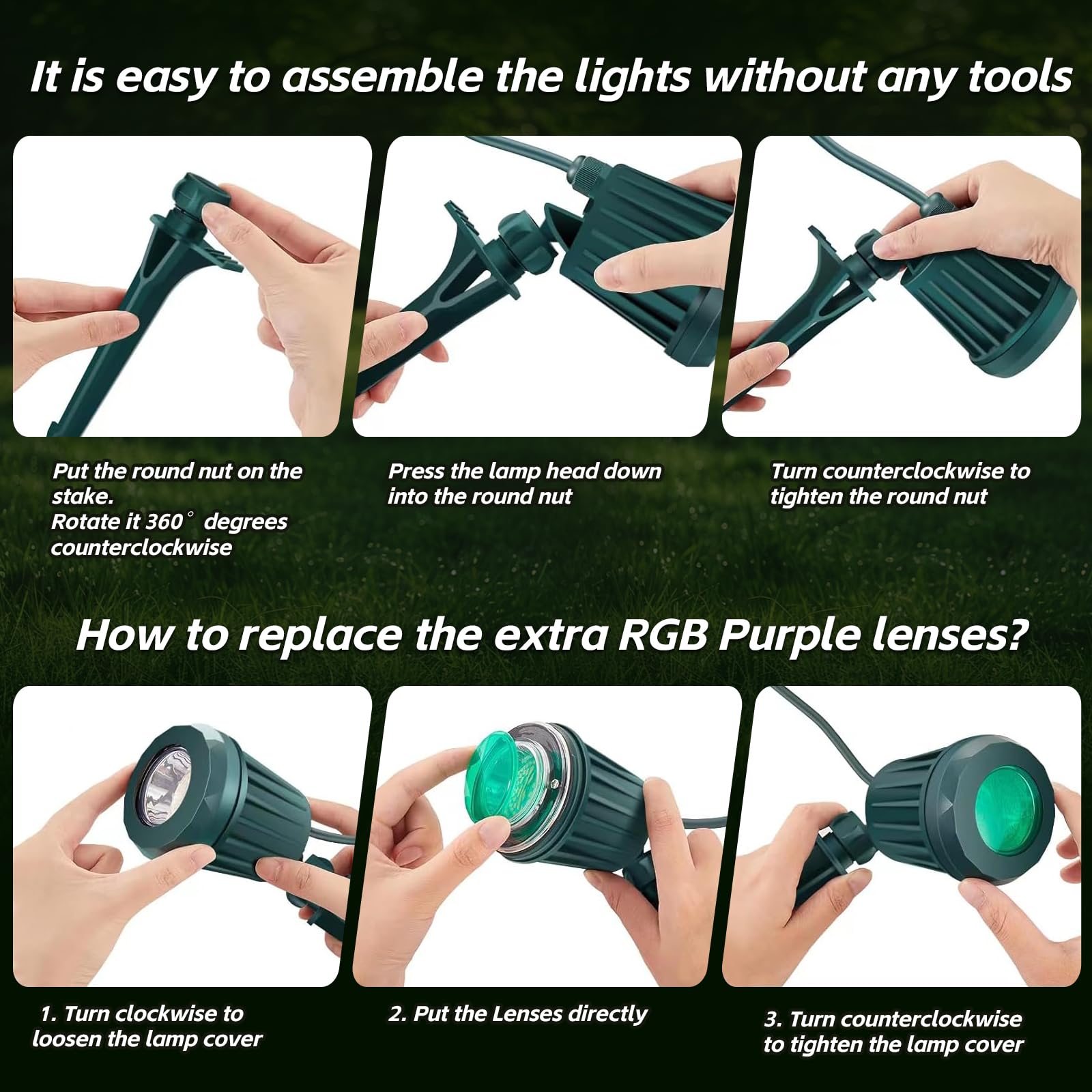 Holeva Halloween & Christmas Outdoor Spotlight  6500K Cool White Led Landscape Lighting With 4 Lenses (Rgb Purple)  Ip67 Waterproof  120V Plug-In For Yard  Garden Tree Holiday Decor(4 Pack  Green)