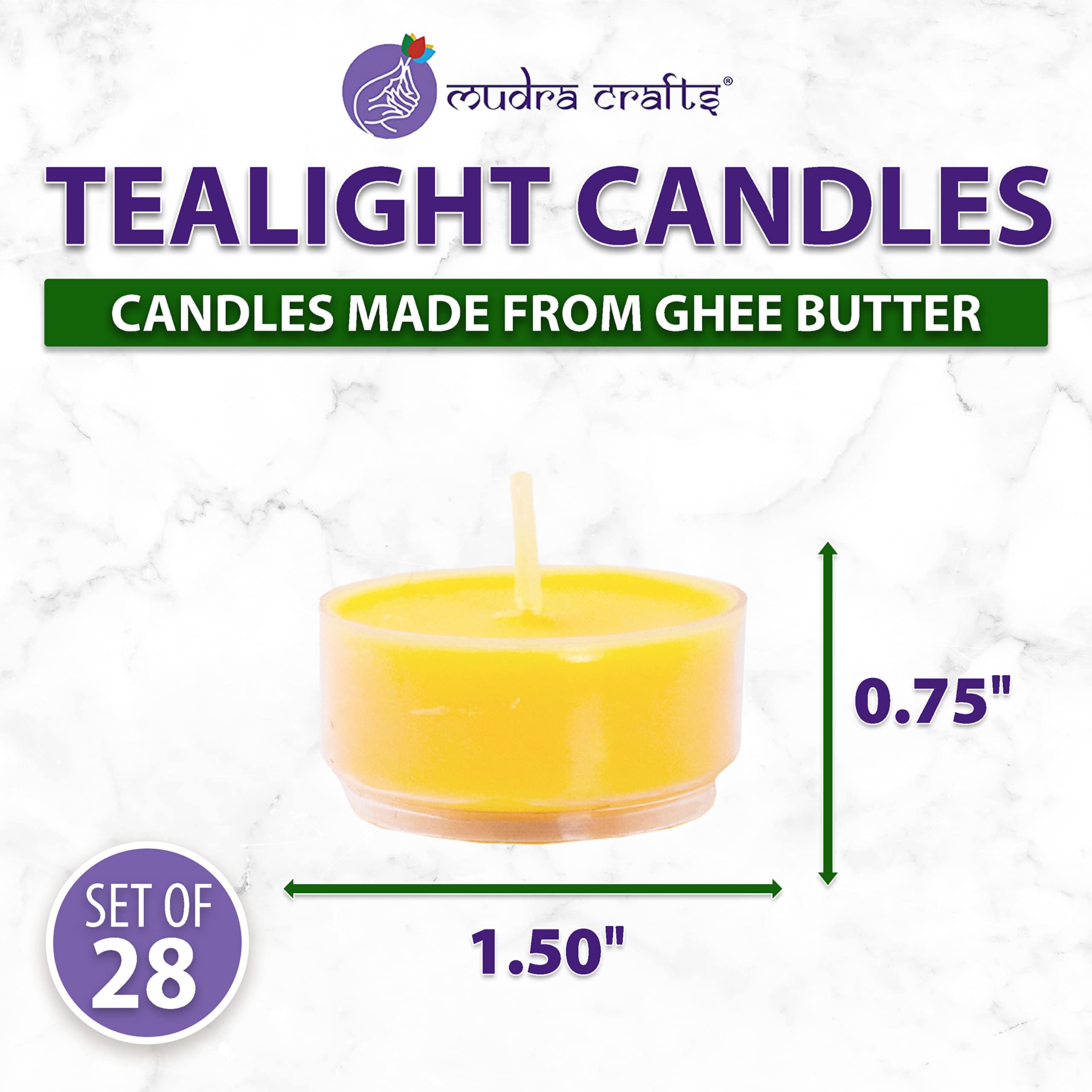 Mudra Crafts Tibetan Tealight Vanaspati Ghee Butter Lamp Candle Set For Meditation, Ceremonies, Rituals, Altars, Diwali (Clear Container)