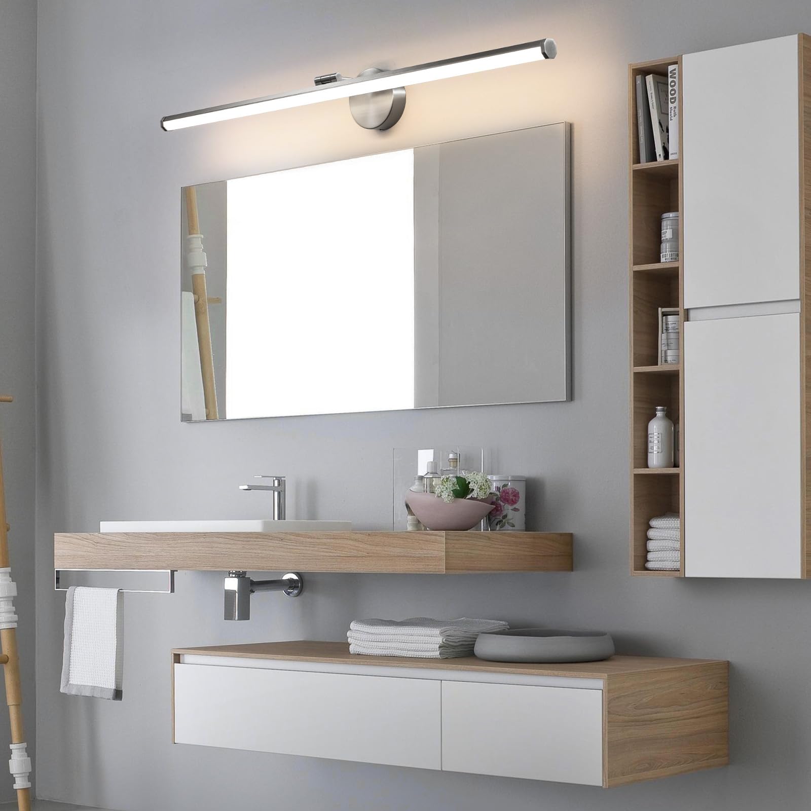 Kaisite Brushed Nickel Vanity Light 39 Inch Modern Bathroom Light Fixture Over Mirror 24W Dimmable 5Cct Led Vanity Light For Bat