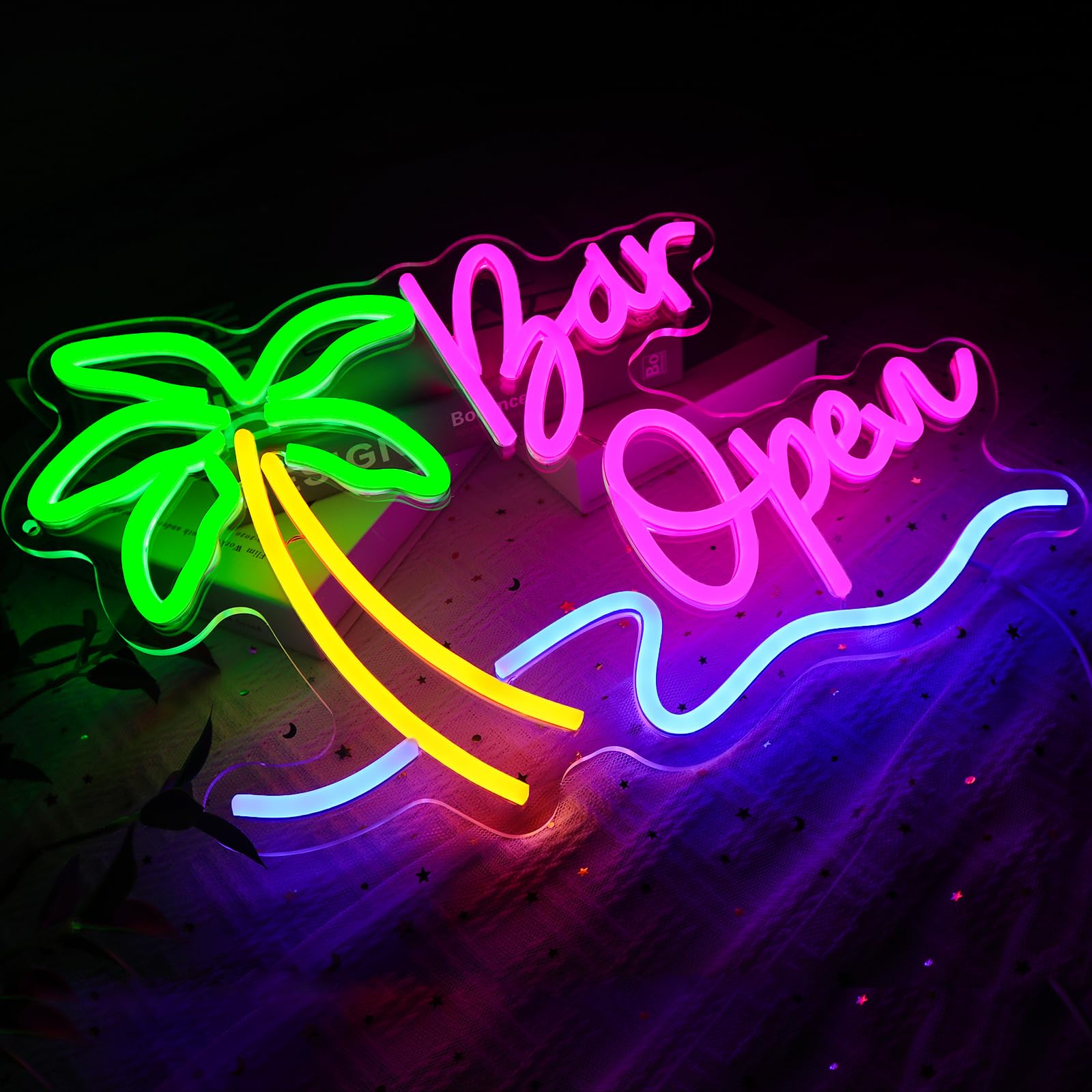 PMCVYH Neon Open Sign for Business, USB Dimmable, 15.75 x 12.2 inches, Multi-colored, Model SYL-Bar open