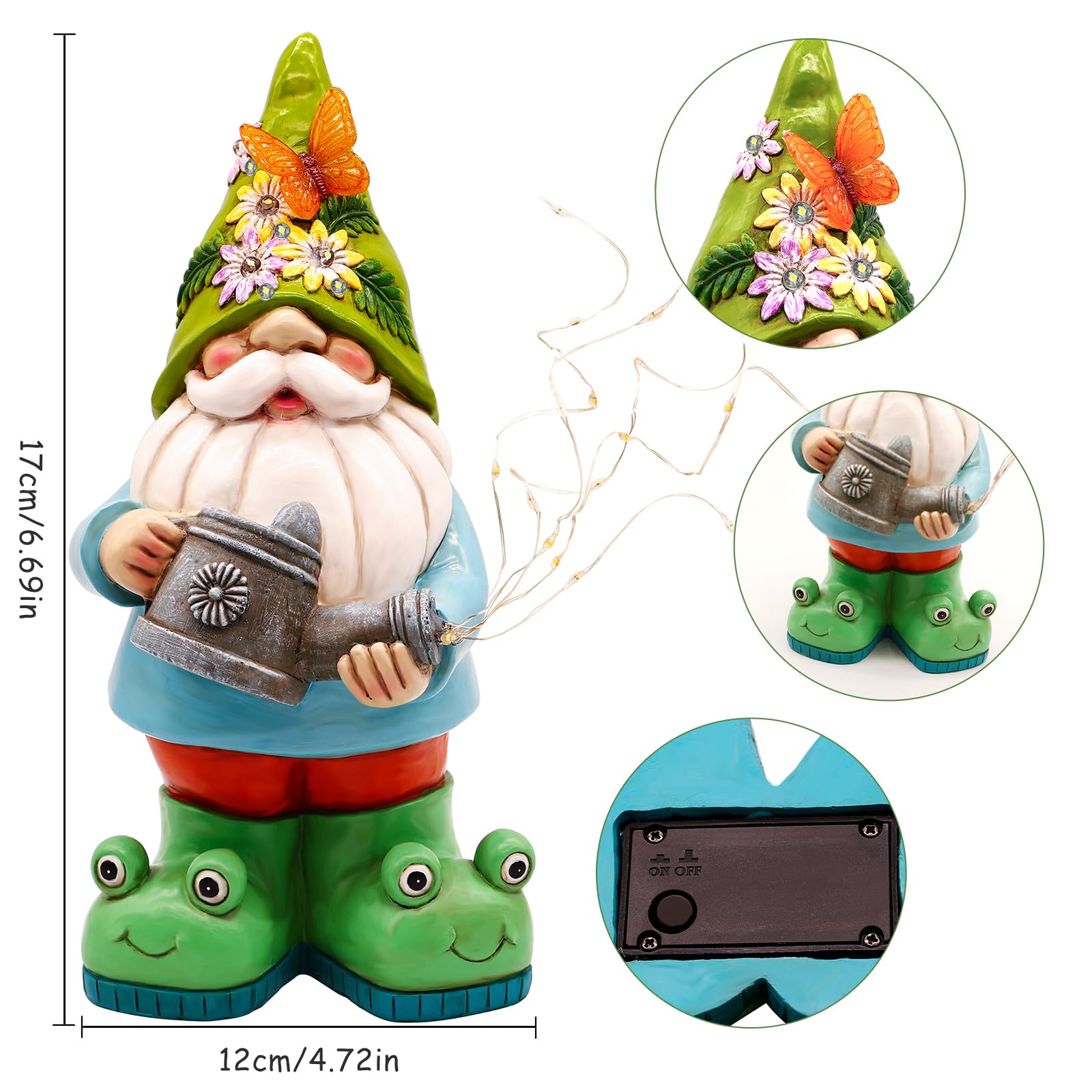 Vcdsoy Solar Watering Can Gnome With 5 Strings Light Waterproof-Funny Gnome Gifts For Mom Women Solar Outdoor Led Lights Resin G