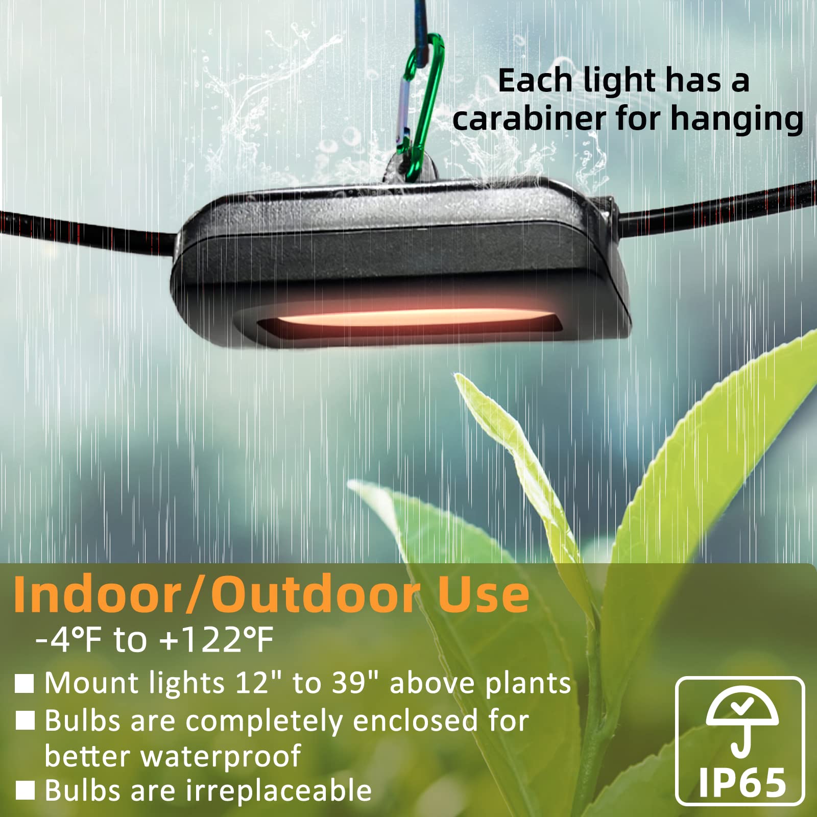 Owleye 12Ft Led Grow Lights String, Ip65 Waterproof, Full Spectrum, 2-Pack For Outdoor Garden