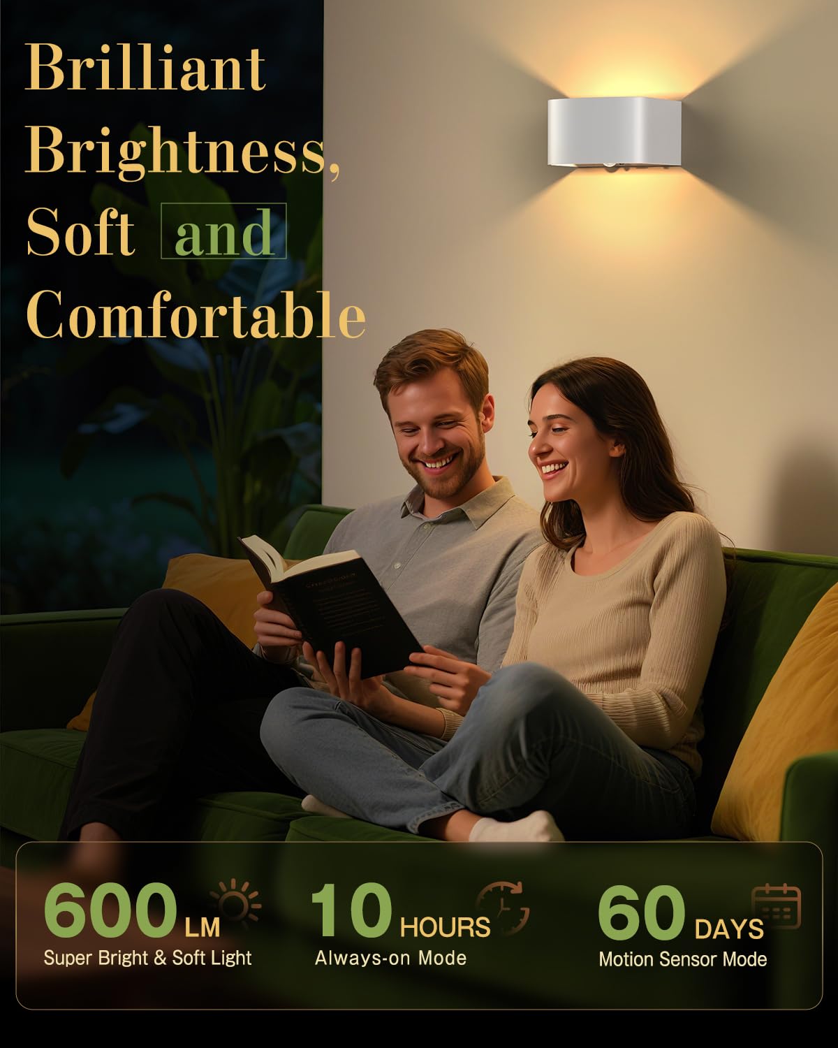 TOBITAI Wall Light Motion Sensor, 2 Pack LED Sconces with Remote, 3 Colors Brightness, Rechargeable Battery, White, Model WL04