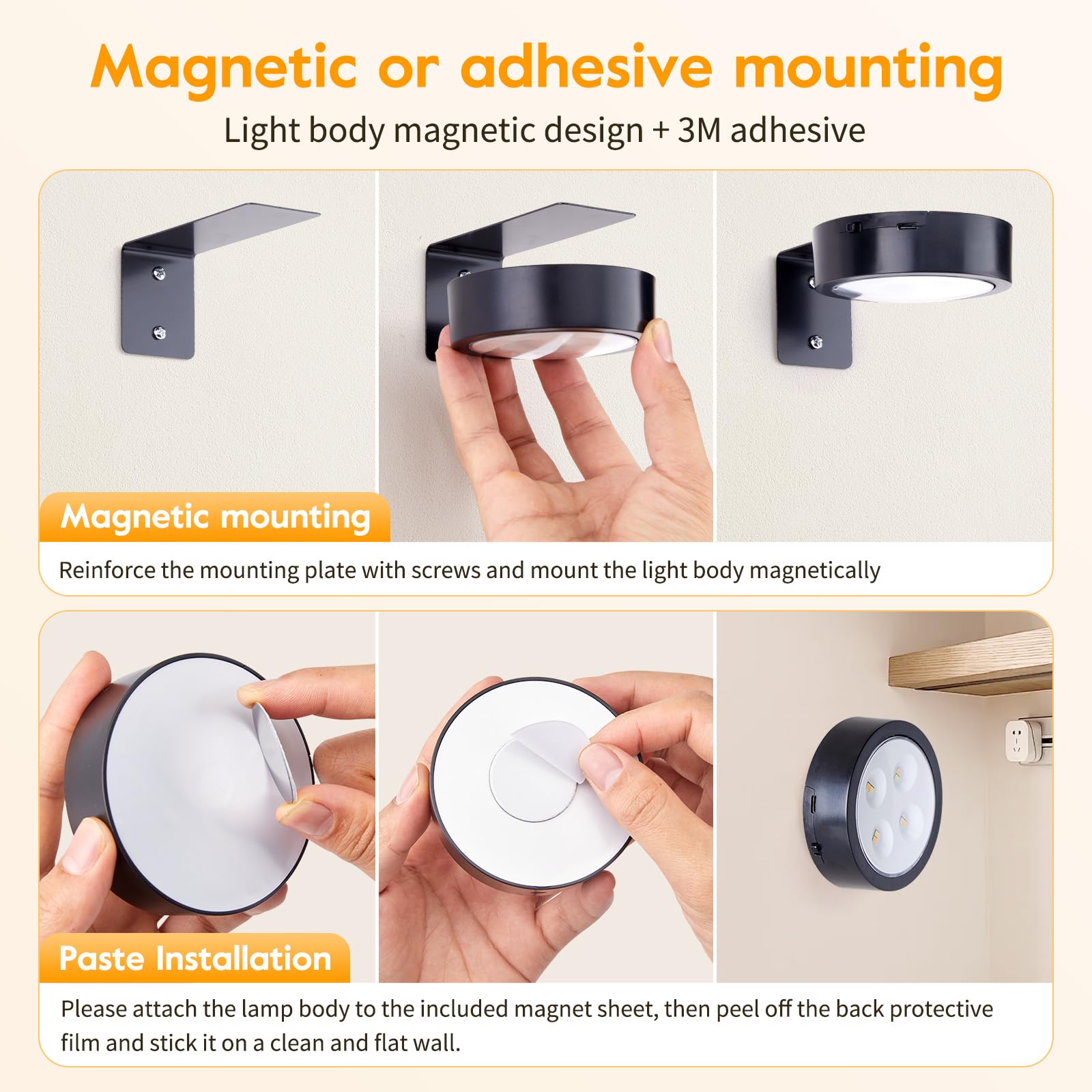 Brightown Picture Lights 2-Pack, Magnetic Wall Art Lights with Remote, Dimmable, Timer, Black, Model BLACK-2PCS