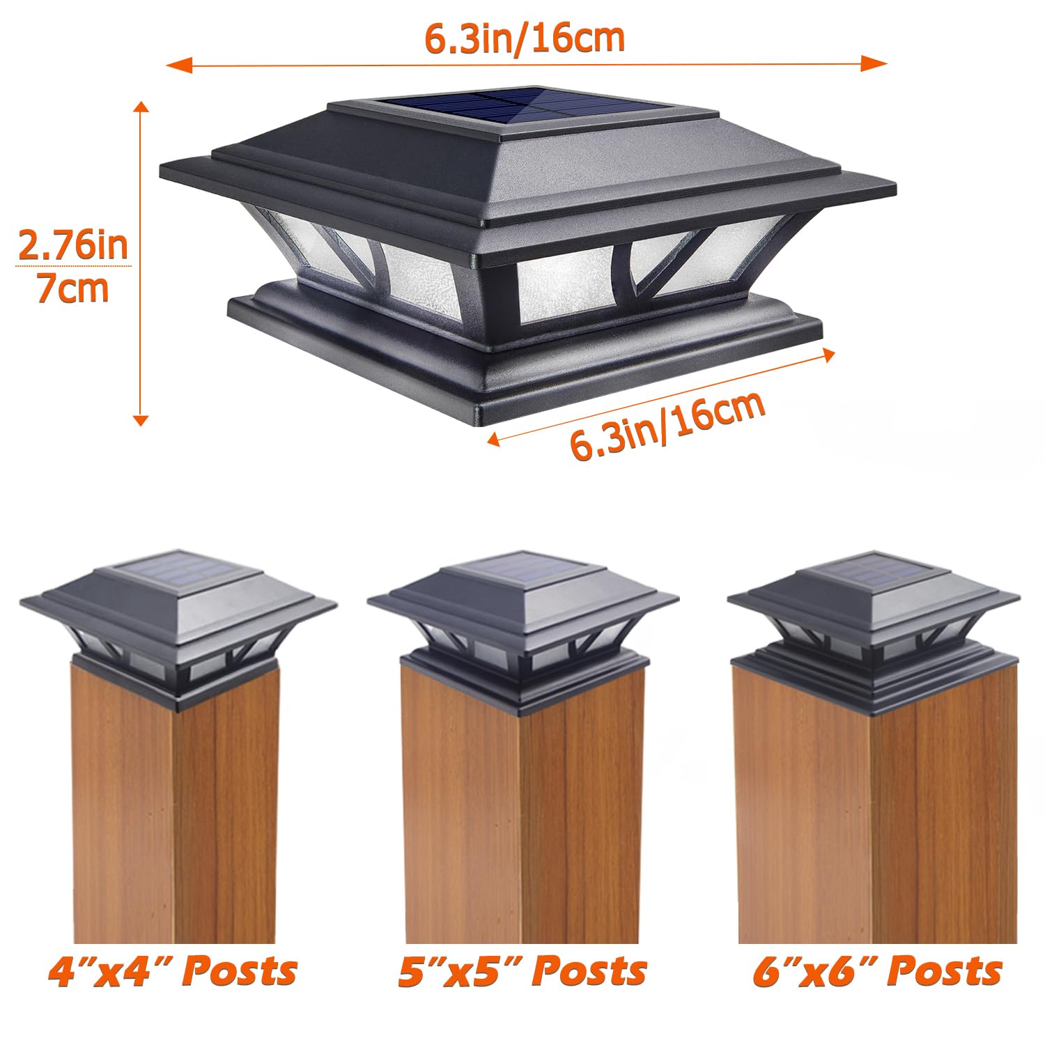 SIEDiNLAR Solar Post Lights - 2 Modes LED Deck Cap Light, 10 Pack, Black, for 4x4 5x5 6x6 Posts, Warm & Cool