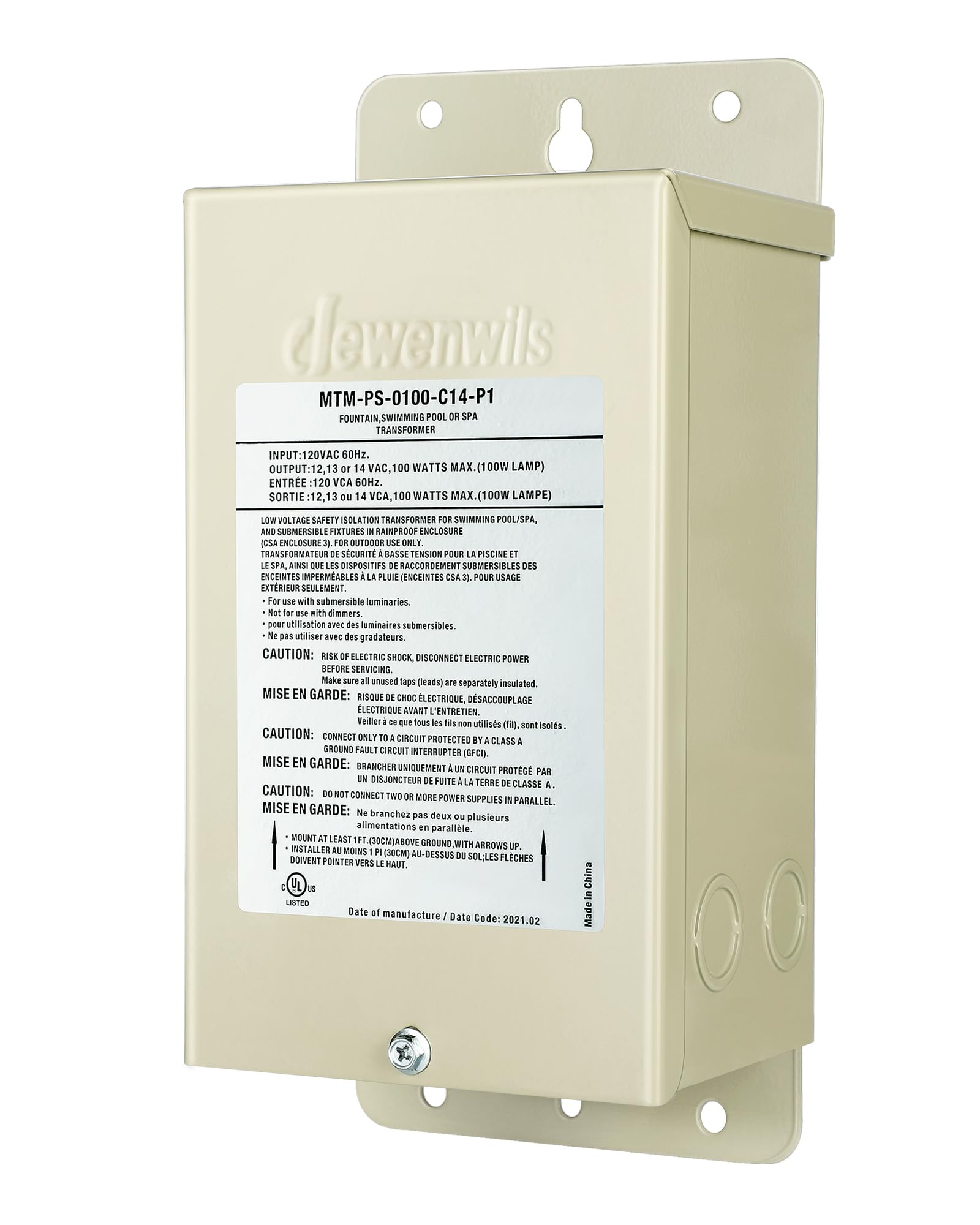 DEWENWILS 100W Pool Light Transformer, 120V AC to 12V/13V/14V AC, Multi-tap Low Voltage Transformer for Swimming Pool Lighting,