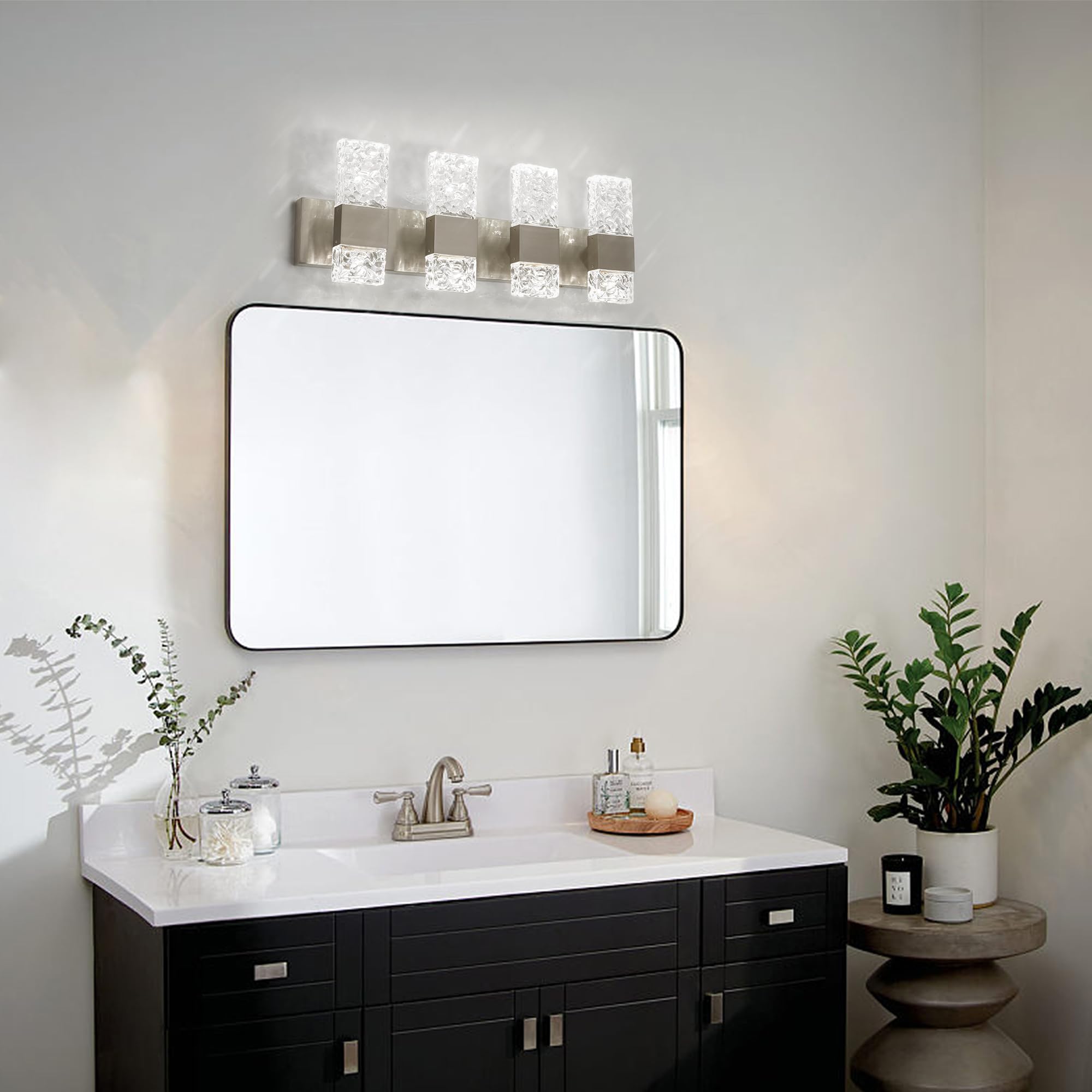 Oylyw Brushed Nickel Dimmable Led Bathroom Vanity Light Fixtures - 4 Light 6000K Over Mirror