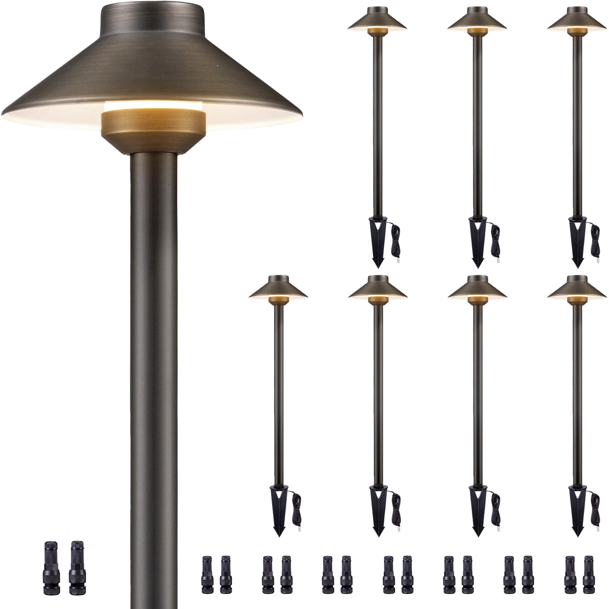 Gardenreet Brass Low Voltage Path Lights - 12V Landscaping Pathway Lamp IP65 Waterproof, Wired Walkway Lighting Outdoor, LED Mus