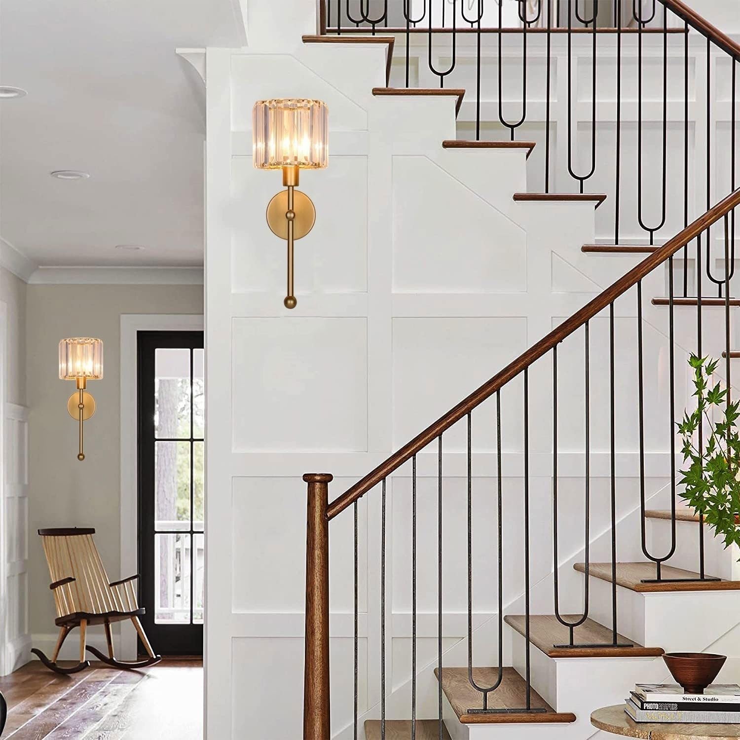 Modern Glass Crystal Wall Sconces Battery Operated Set Of 2,Gold Rechargeable Wall Lights With Remote,Non Hardwired Clear Wall L