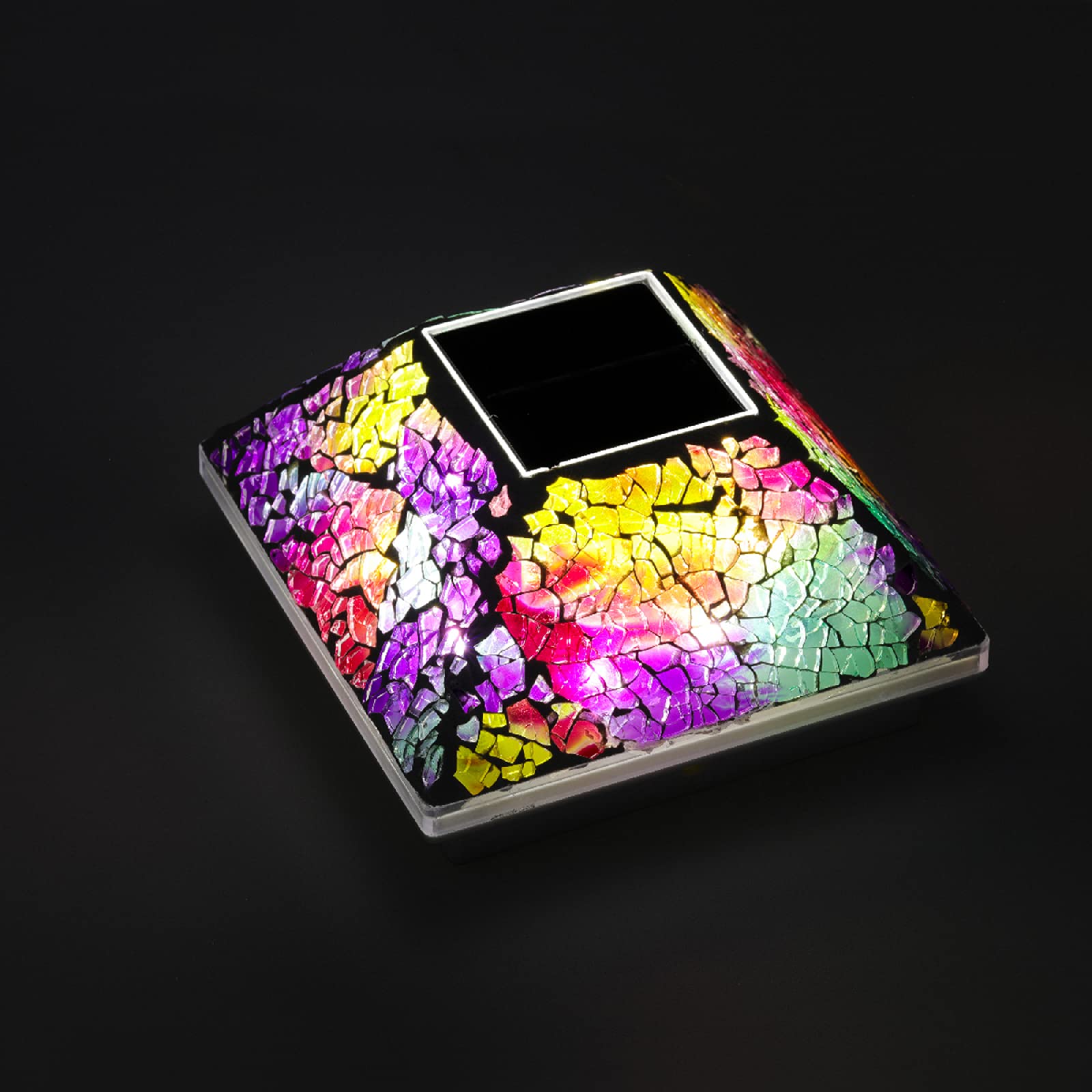 2Pk Mosaic Solar Post Cap Lights Outdoor For 4X4, 3.5X3.5 Post Crackled Glass Deck Fence Lamp Weatherproof Led Light Decor In Garden, Yard, Outdoor Table, Balcony, Landscape- Multi-Colored