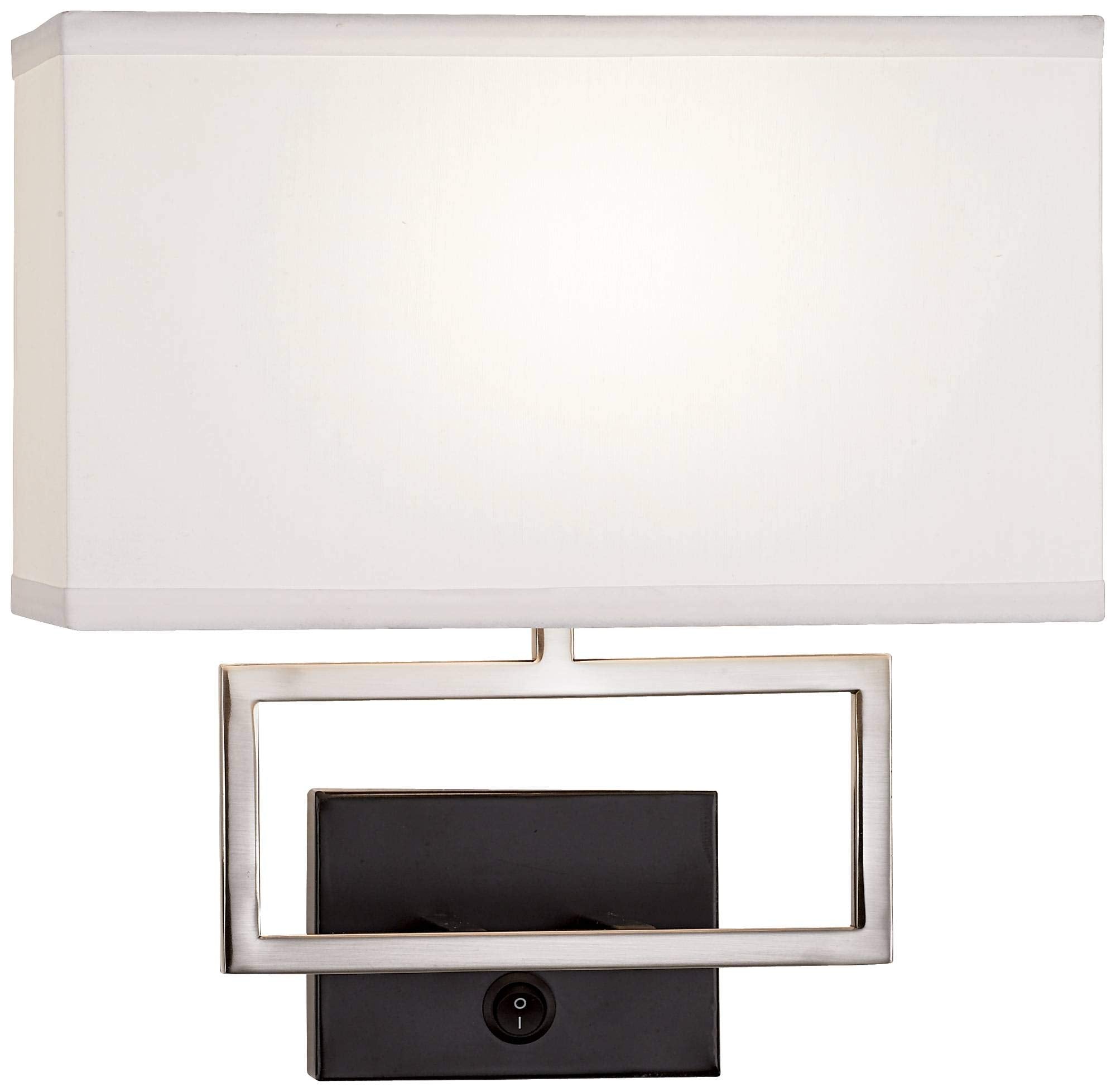 Possini Euro Design Trixie Modern Wall Lamp, Brushed Nickel, Rectangular Fabric Shade, Plug-in Light Fixture, Model Everenty