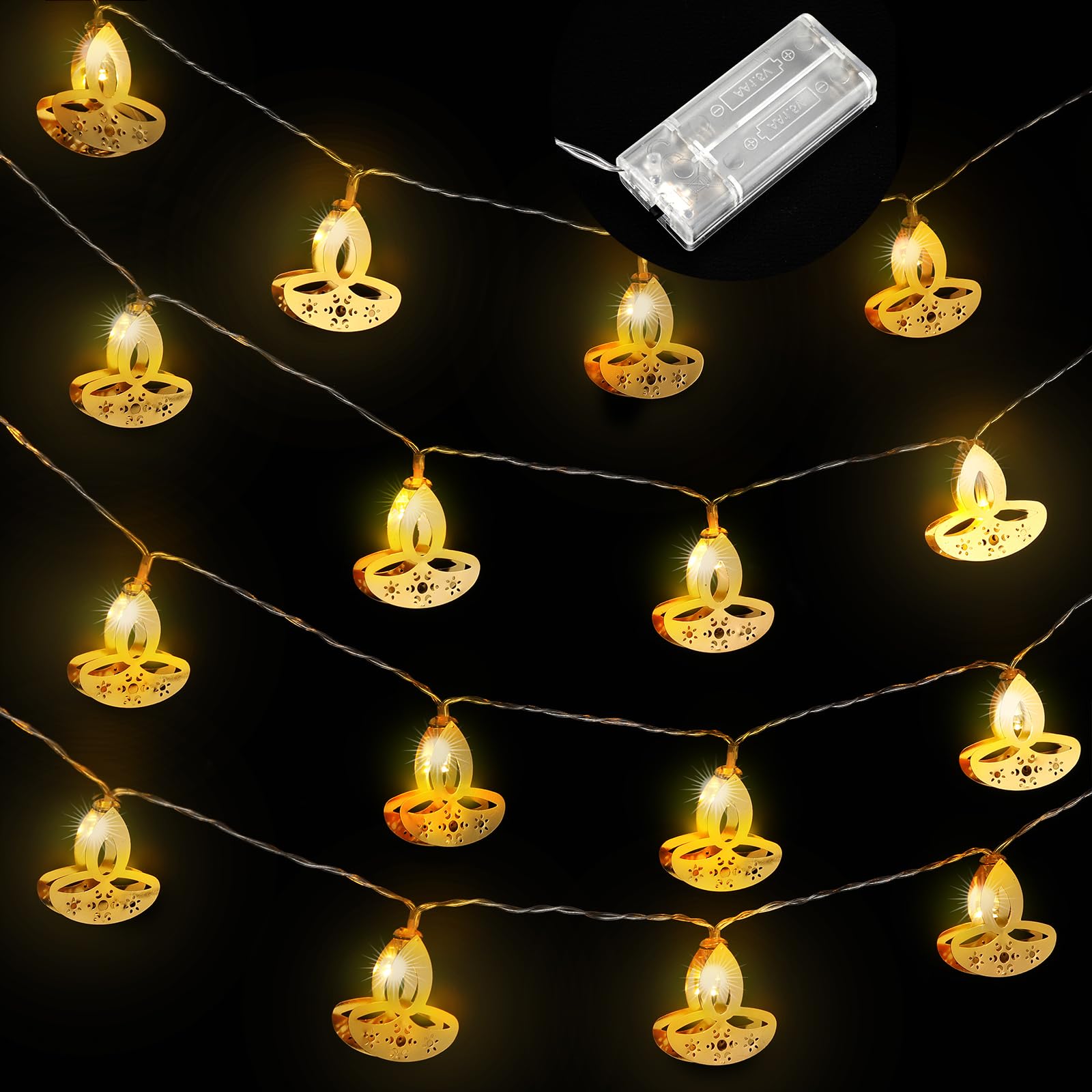 Retisee 20 FT Diwali String Lights 40 LED Lights Diya Lights Happy Diwali Decorations Indian Window String Lights for Wall Windo