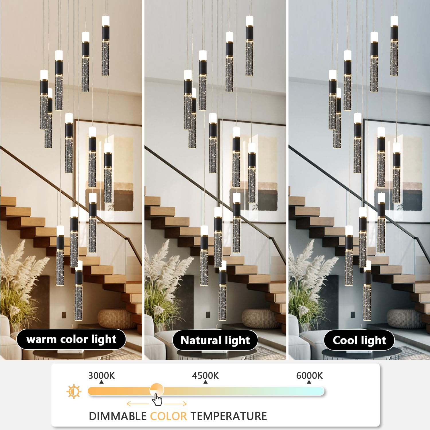 EMBRING 12-Light Pendant Light Fixture, Dimmable with Remote Control, Black Gold, Aluminum, Model SW001-StDBykl-bg-12light