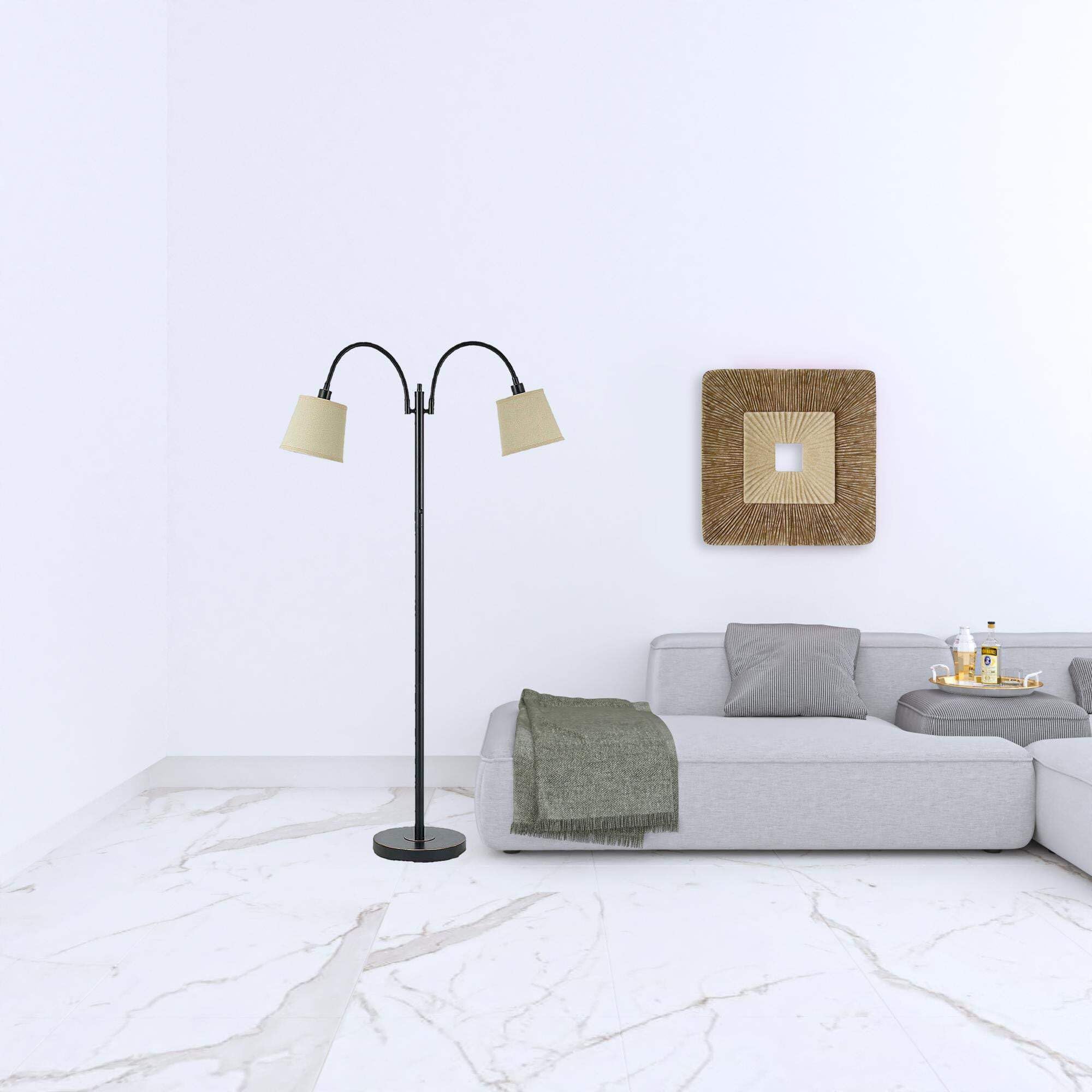 Homeroots Traditional 65 In. Floor Lamp - Two Light With Tan Square Shade, Metal Construction, Bronze Finish