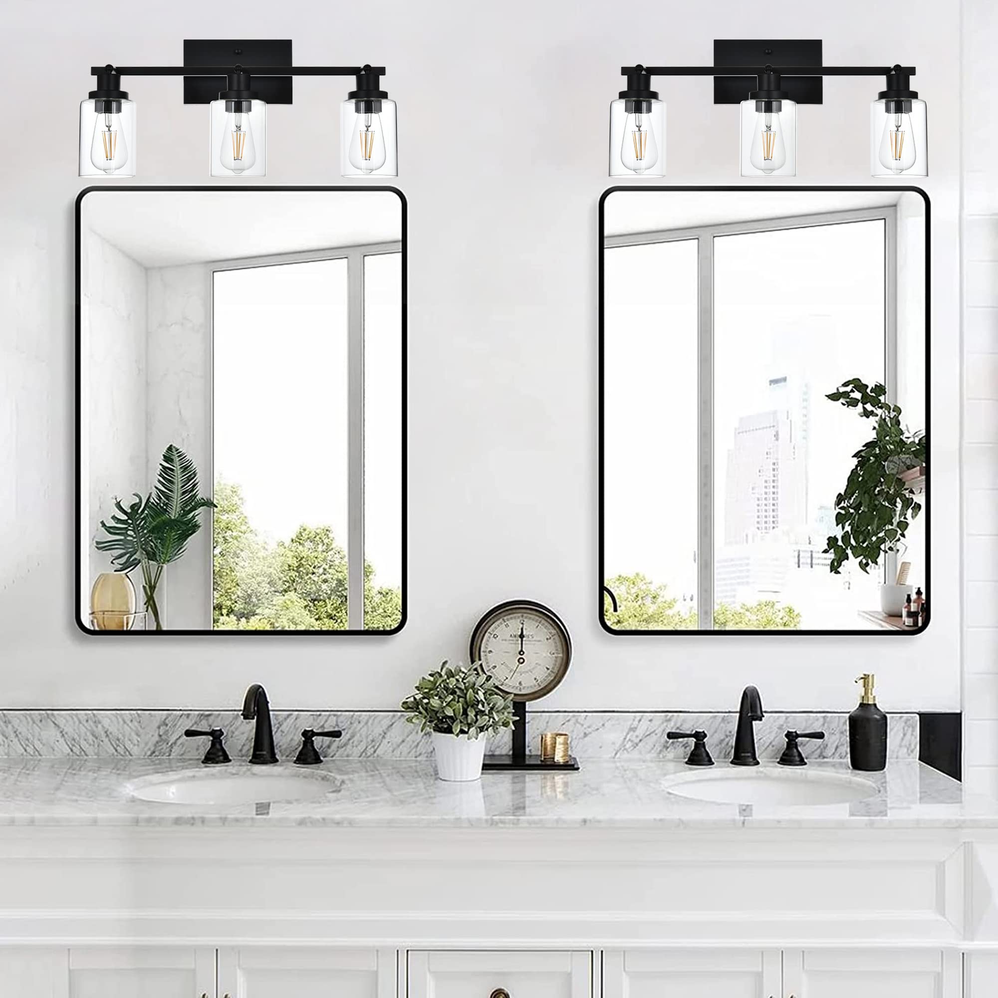 Melucee 3 Light Bathroom Vanity Light Black Track Lighting Fixtures Ceiling, Vanity Lighting Fixtures With Rotatable Track Head For Hallway Porch Foyer Bath Storage, Clear Glass Shade