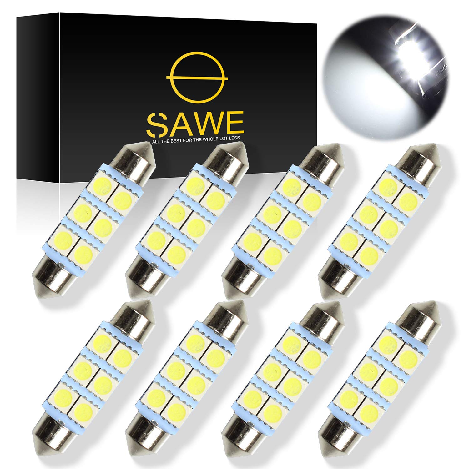 SAWE Festoon LED Bulbs, 6-SMD 5050, 42mm, 41mm, Pack of 8, White