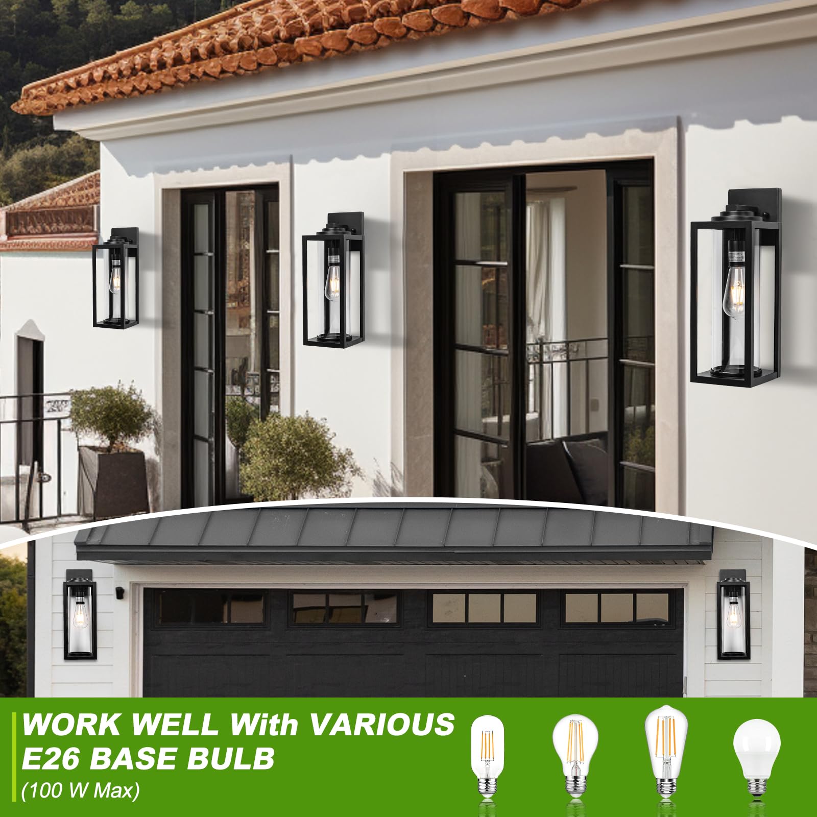 FILIYANO 16-Inch Black Outdoor Wall Lights - 2-Pack Modern Waterproof Porch Lanterns for Front Door, Garage, Model B05054P