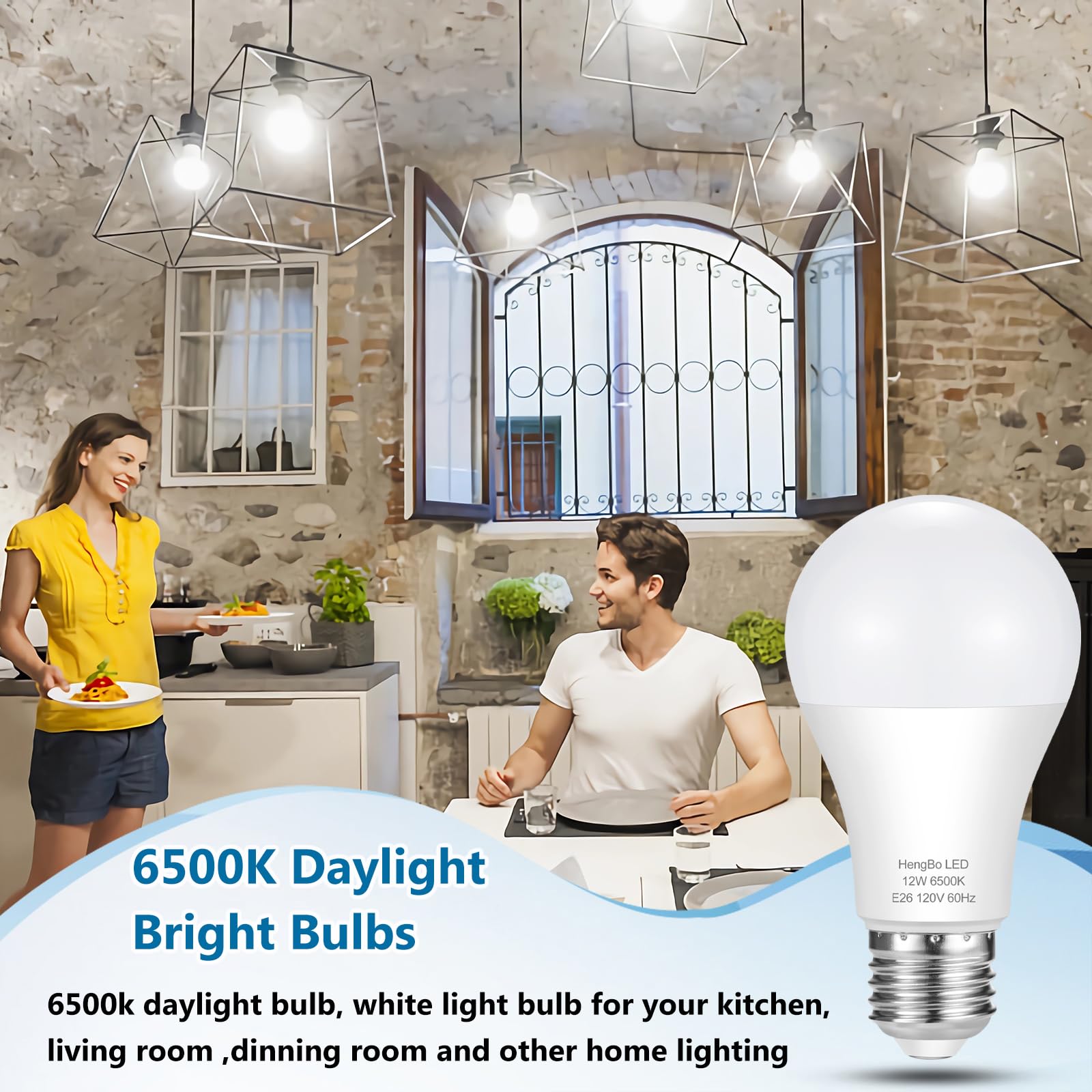 A19 Led Light Bulbs 100 Watt Equivalent, Hengbo 6500K Daylight White Light Bulb, 12W 1200 Lumens, Non-Dimmable, E26 Standard Med