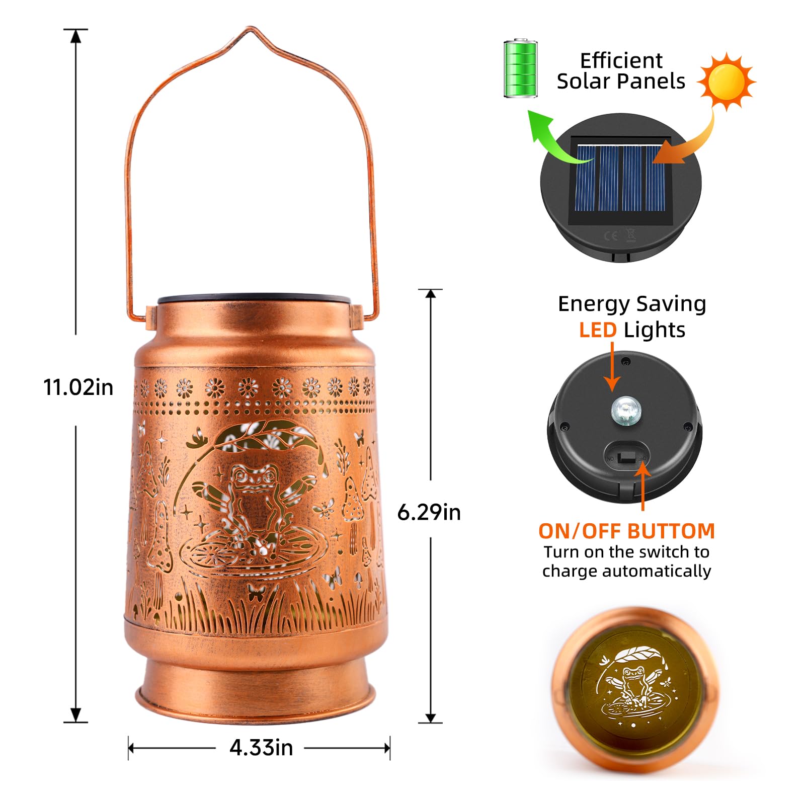 Frog Solar Lanterns Outdoor Waterproof Hanging Sunflower Solar Lights Gifts For Women Men Metal Decorative Led Lanterns Outside