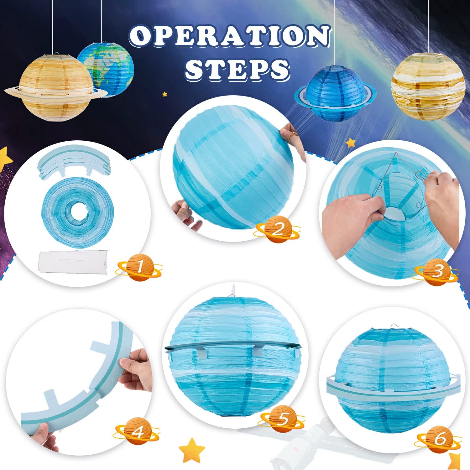 Easy Joy 8 Pcs Planet Paper Lanterns Solar System Planets Lantern For Kids Outer Space Party Decorations Space Theme Party Birth