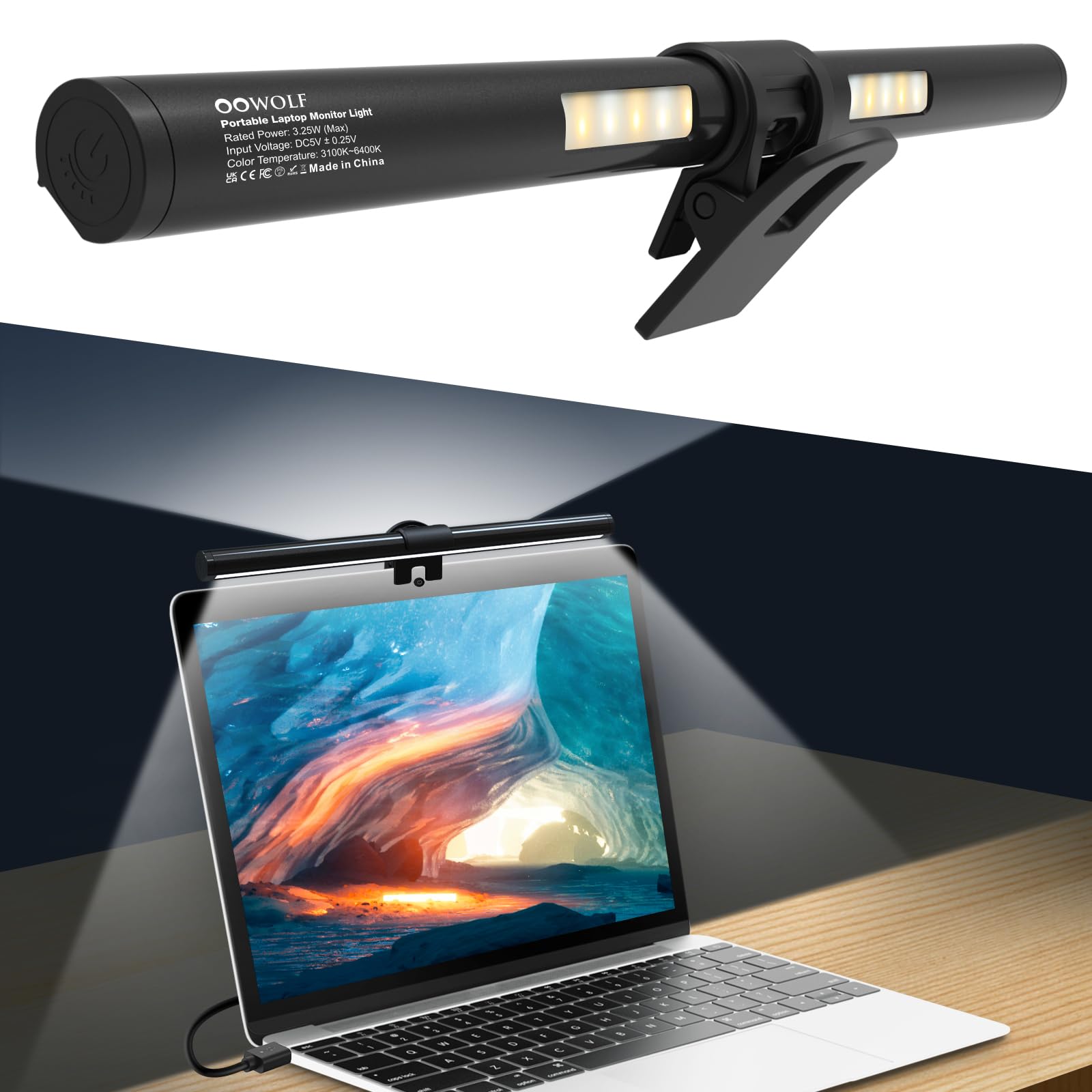 Oowolf Monitor Light Bar, 13 Aluminum Desk Lamp, Cri=95, Black, Eye-Caring, Dual Light, 3-Color Mode, Model Lm-Us-Tl04Pro