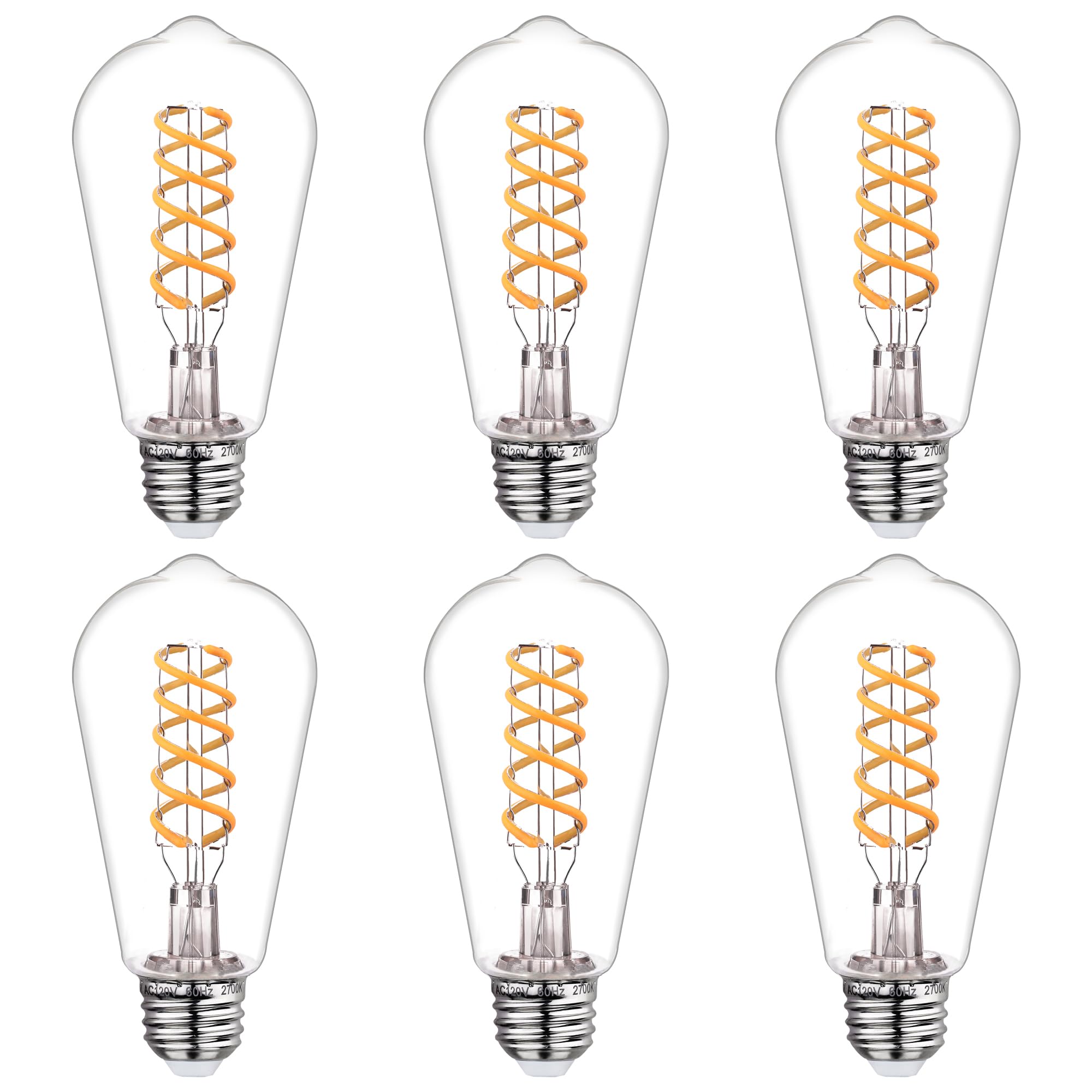 Bort Dimmable Led Edison Bulbs, 6W Equivalent To 60W Vintage Light Bulbs, E26 2700K St58/St19 Led Bulbs, Antique Flexible Spiral